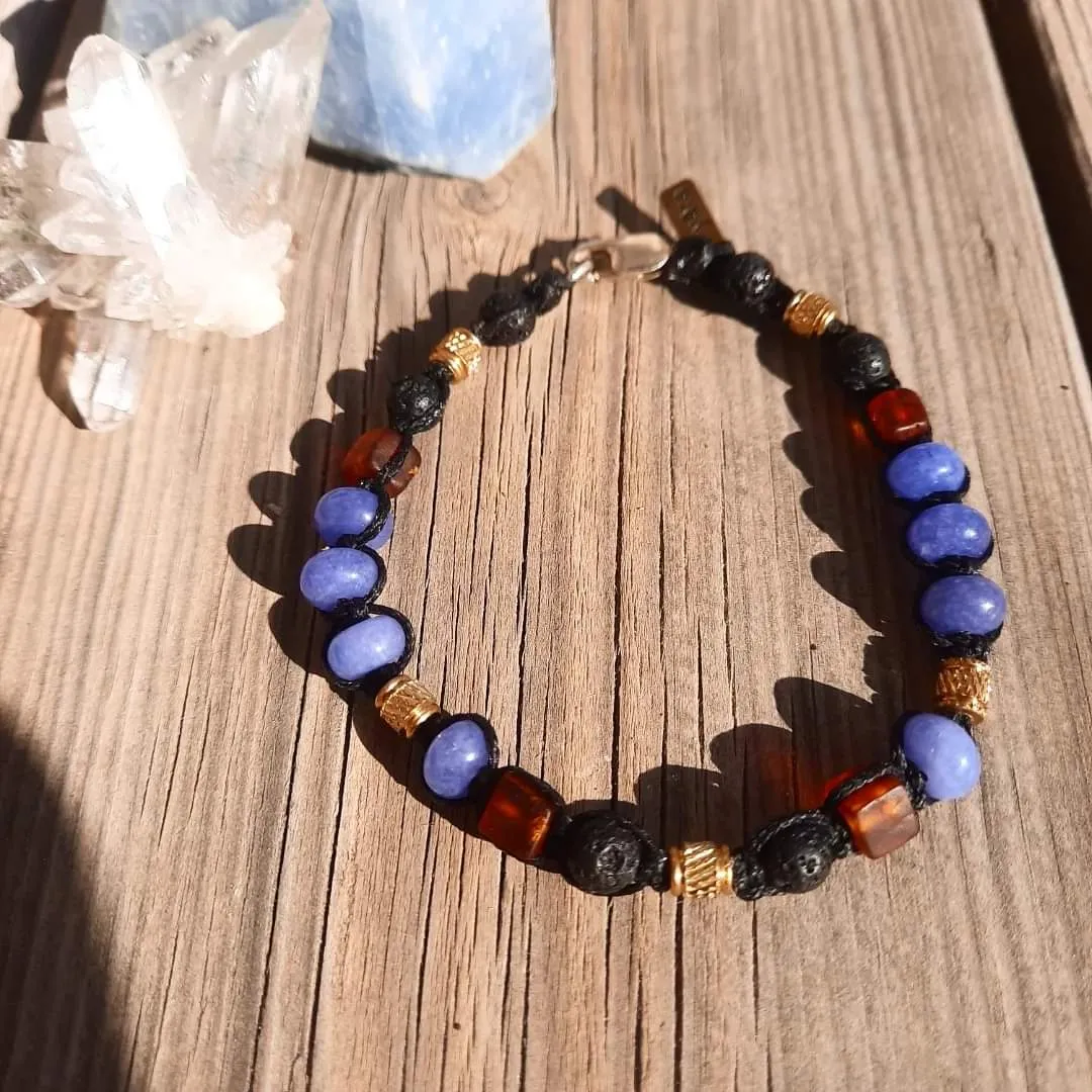 Men Bracelet Gemstones Beads Wite Ambar's