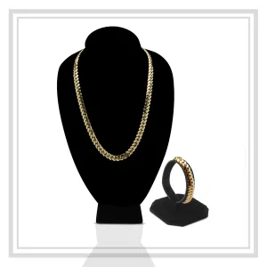 Miami Cuban Link Chain Set Necklace and Bracelet 14K Gold Premium Plated 10-24mm Men Jewelry 24 inch 8.5 inch