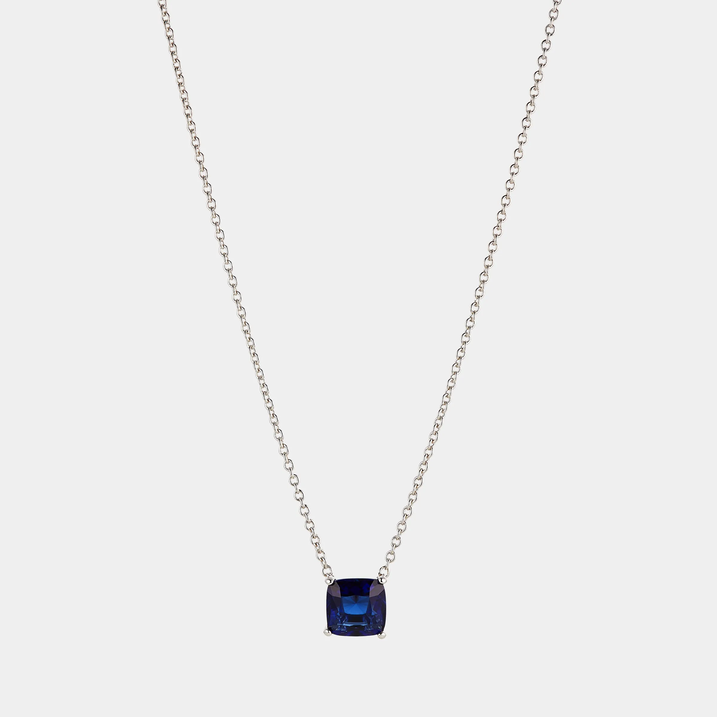 MODERN LOVE LARGE CUSHION CUT FAUX SAPPHIRE NECKLACE