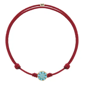 Multi Gemstone Evil Eye Disk on Red Cord Bracelet