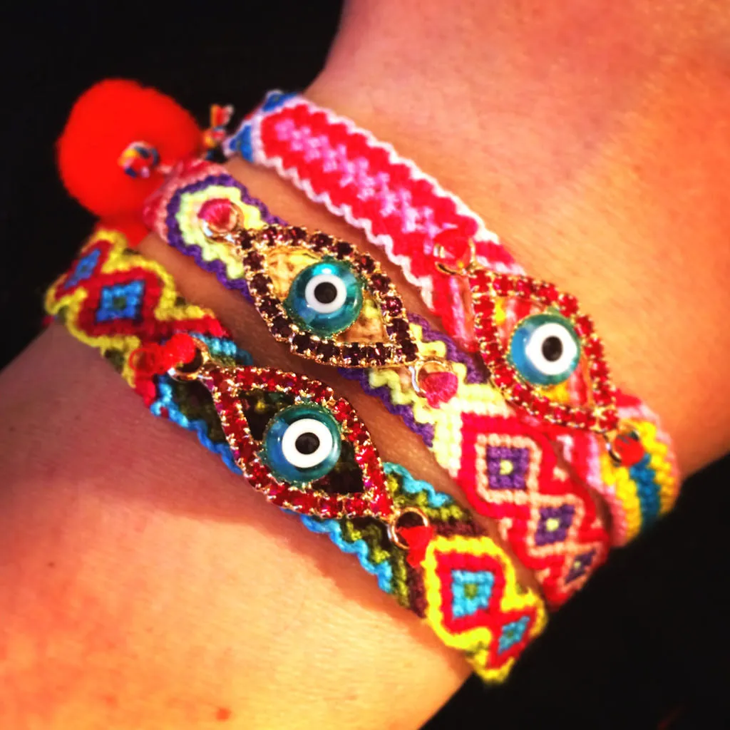 Multicolour Diamante Evil Eye Lucky Charm Friendship Bracelet