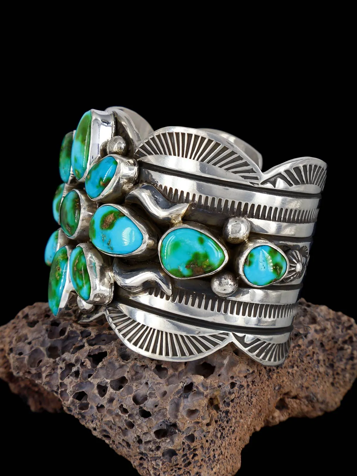 Native American Indian Jewelry Sonoran Gold Turquoise Cuff Bracelet