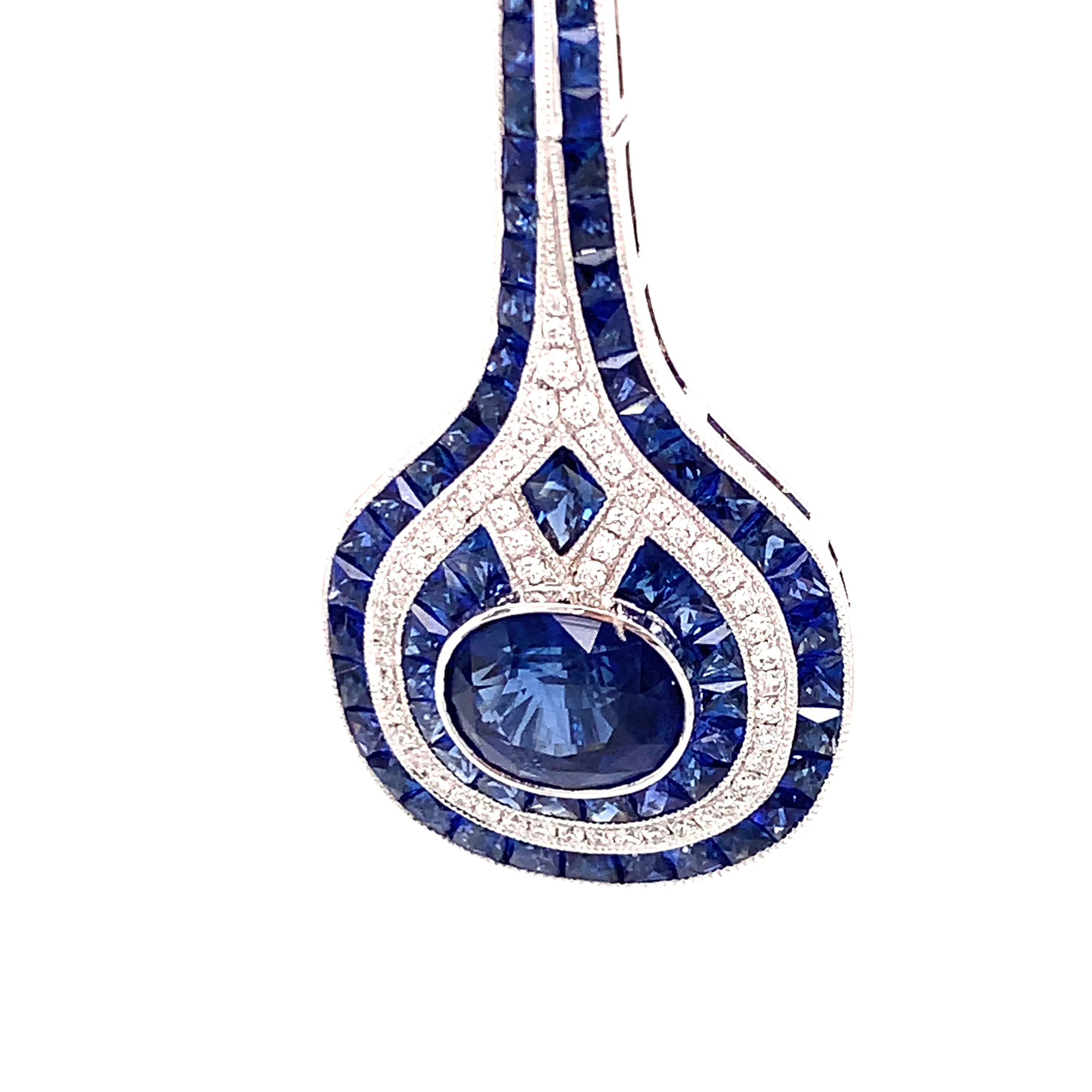 New Aristocrat Art Deco Reproduction 11.30 cttw Ceylon Sapphire Diamond Drop  Earrings 10991
