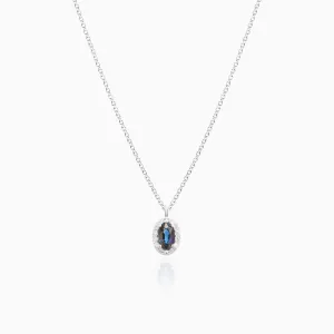 Oval Sapphire Halo Necklace