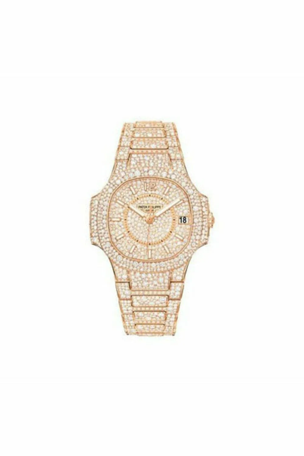 patek philippe nautilus 7021/1r-001 rose gold full pavÉ diamonds ladies watch