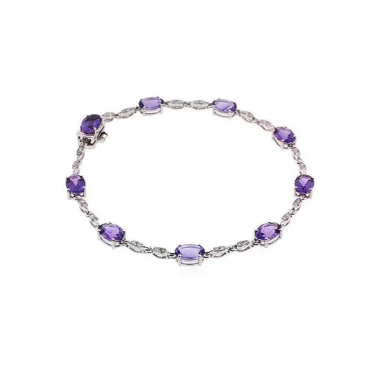Pe Jay Creations 14K White Gold Amethyst and Diamond Bracelet