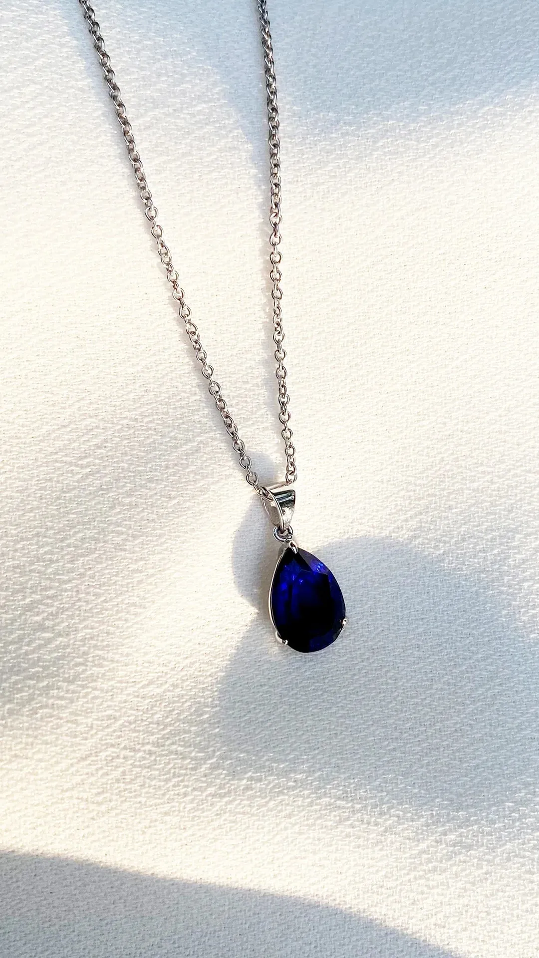 Pear Cut Blue Sapphire Charm Necklace