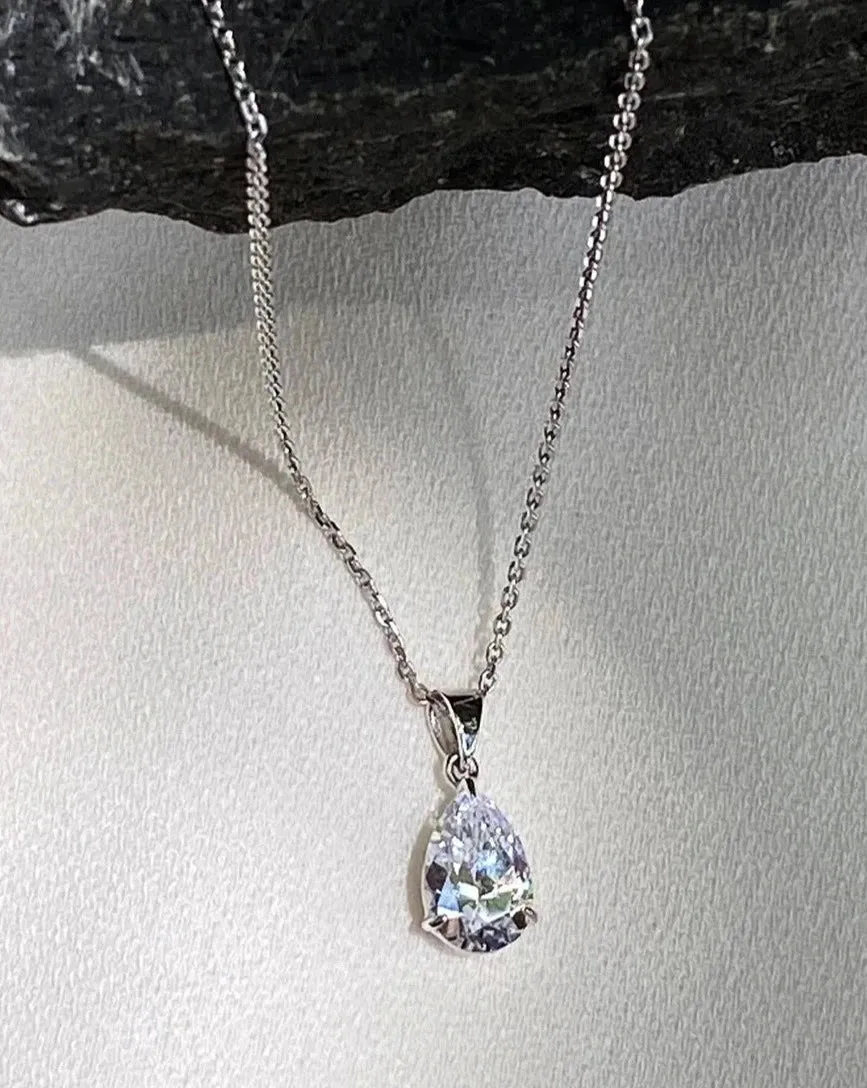 Pear Cut Blue Sapphire Charm Necklace