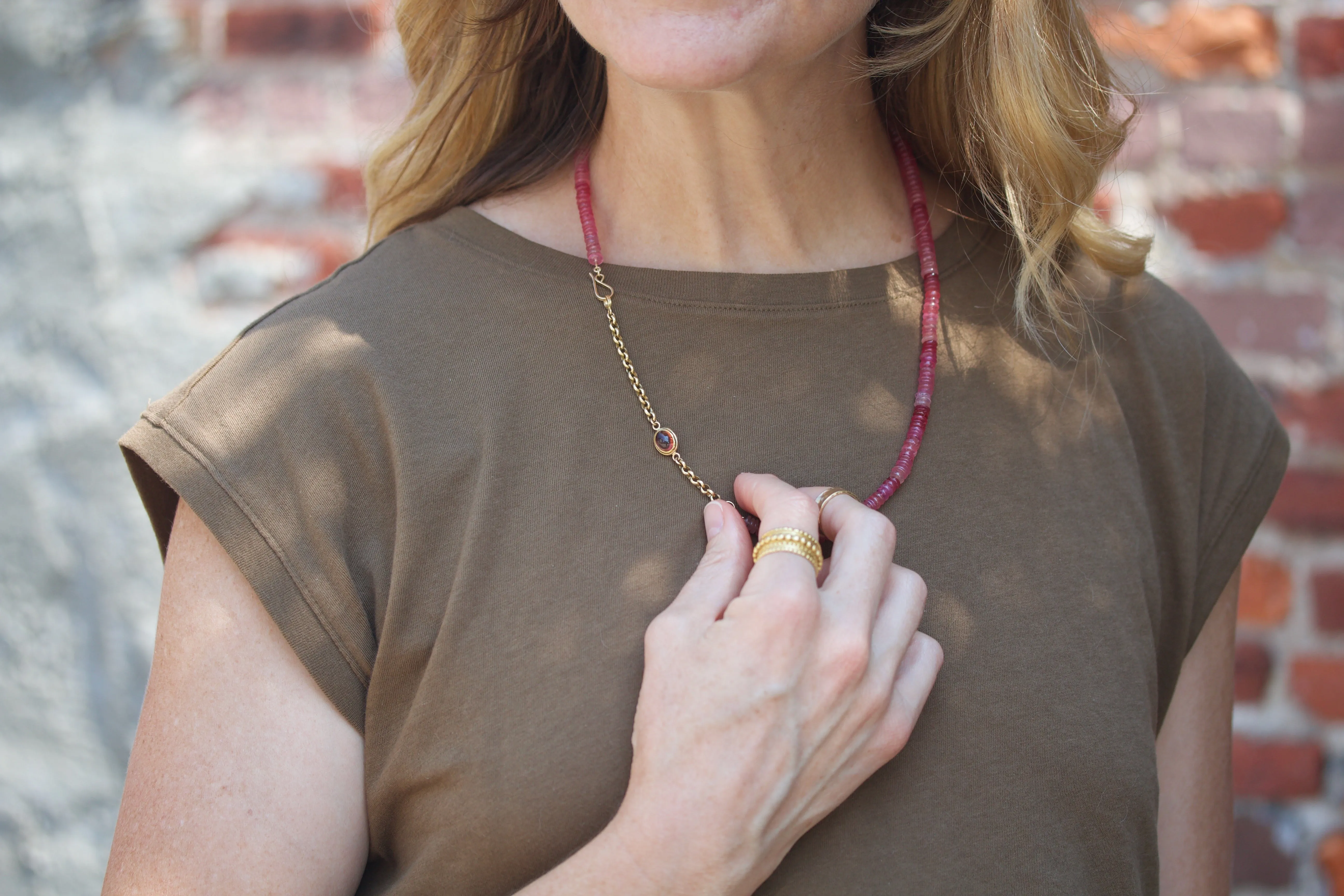 Pink Sapphire & Tourmaline Beaded Necklace