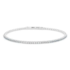 Platinum Finish Sterling Silver Single Row Flexible Bracelet with 1.75mm Simulated Diamonds
