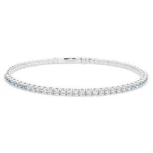 platinum finish sterling silver single row flexible bracelet with 2.5mm simulated diamonds