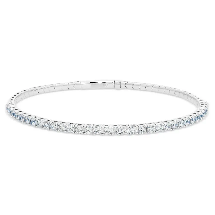 platinum finish sterling silver single row flexible bracelet with 2.5mm simulated diamonds