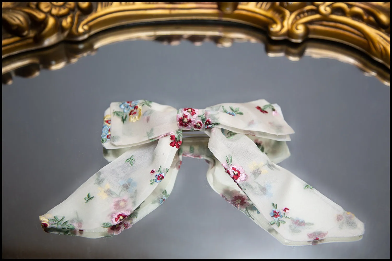 Primrose Embroidered Silk Hair Bow