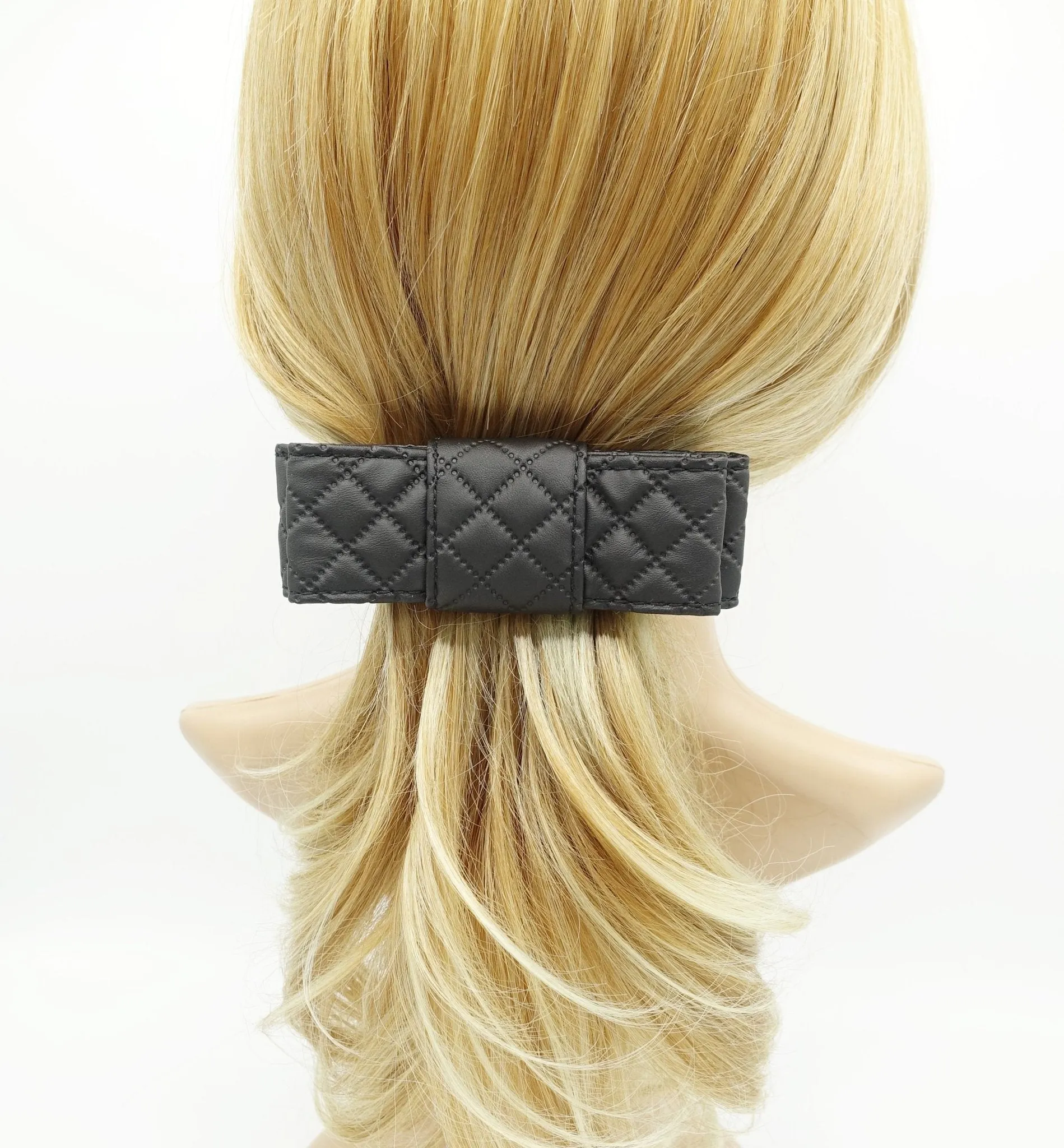 quilted hair bow faux leather layered flat style bow for women