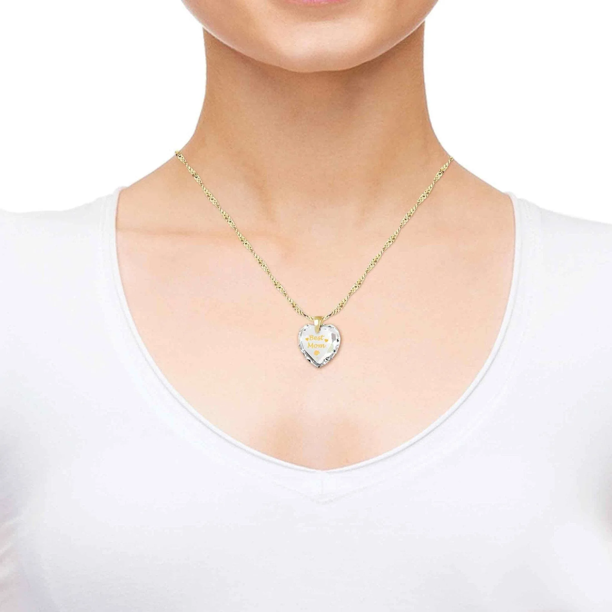 "Best Mom", Sterling Silver Gold Plated (Vermeil) Necklace, Zirconia
