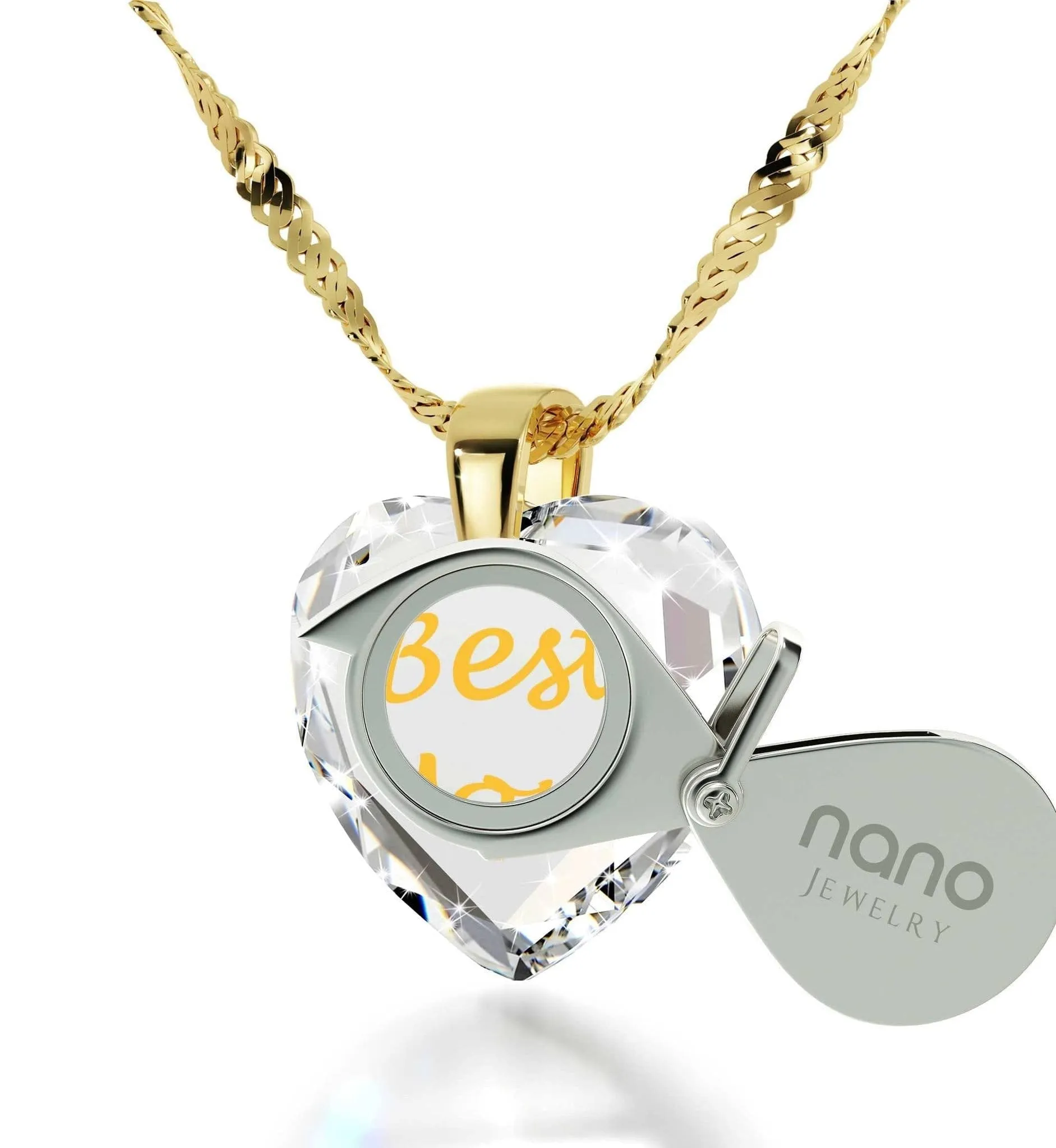 "Best Mom", Sterling Silver Gold Plated (Vermeil) Necklace, Zirconia