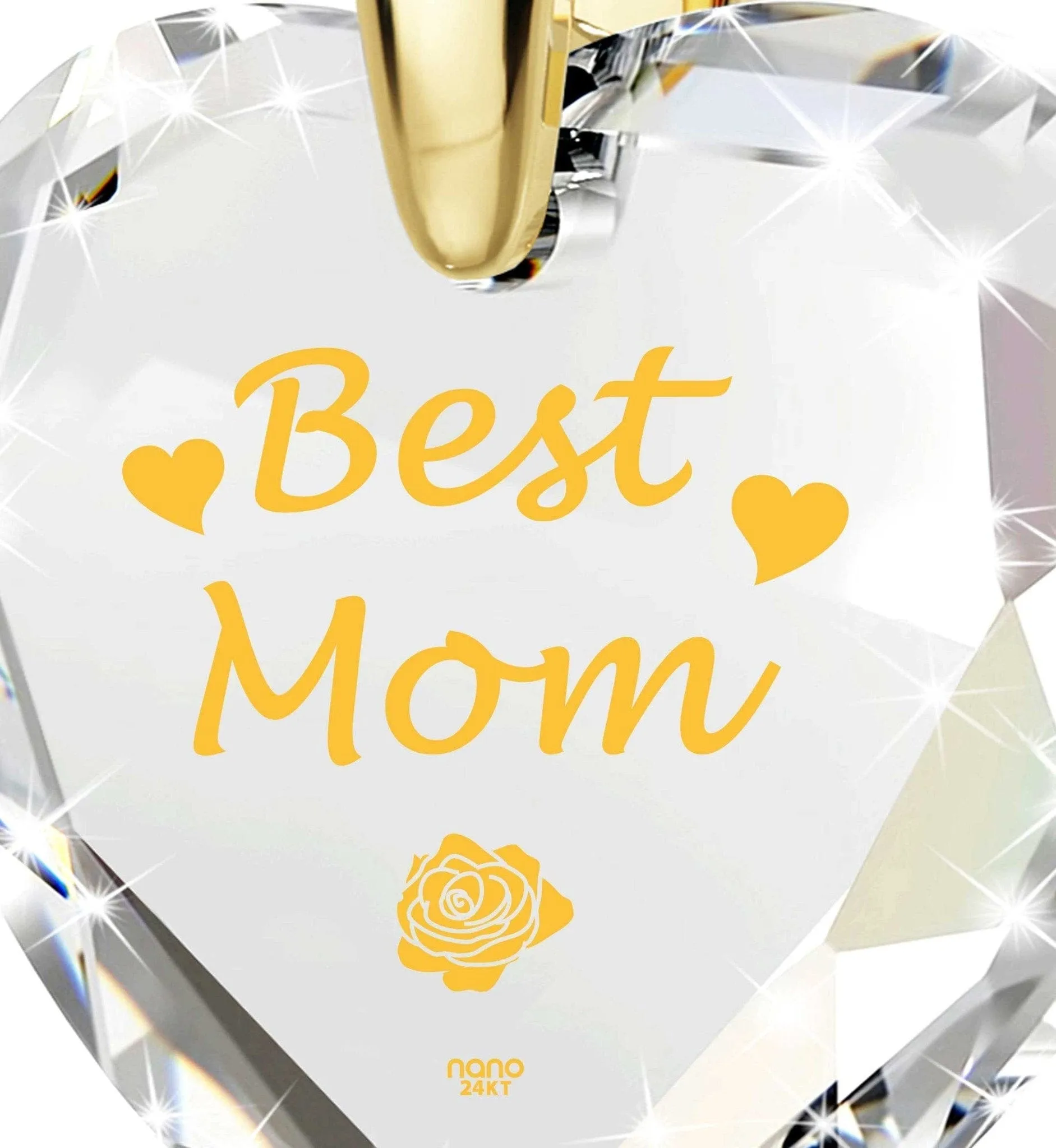 "Best Mom", Sterling Silver Gold Plated (Vermeil) Necklace, Zirconia