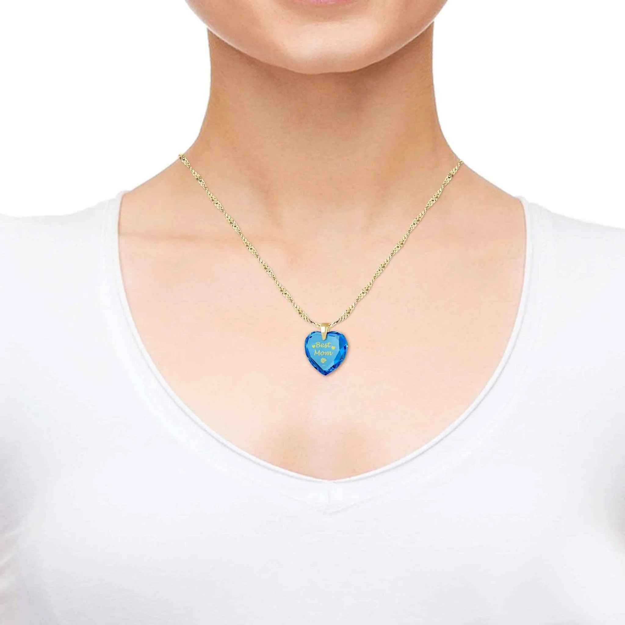 "Best Mom", Sterling Silver Gold Plated (Vermeil) Necklace, Zirconia