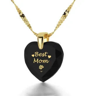 "Best Mom", Sterling Silver Gold Plated (Vermeil) Necklace, Zirconia