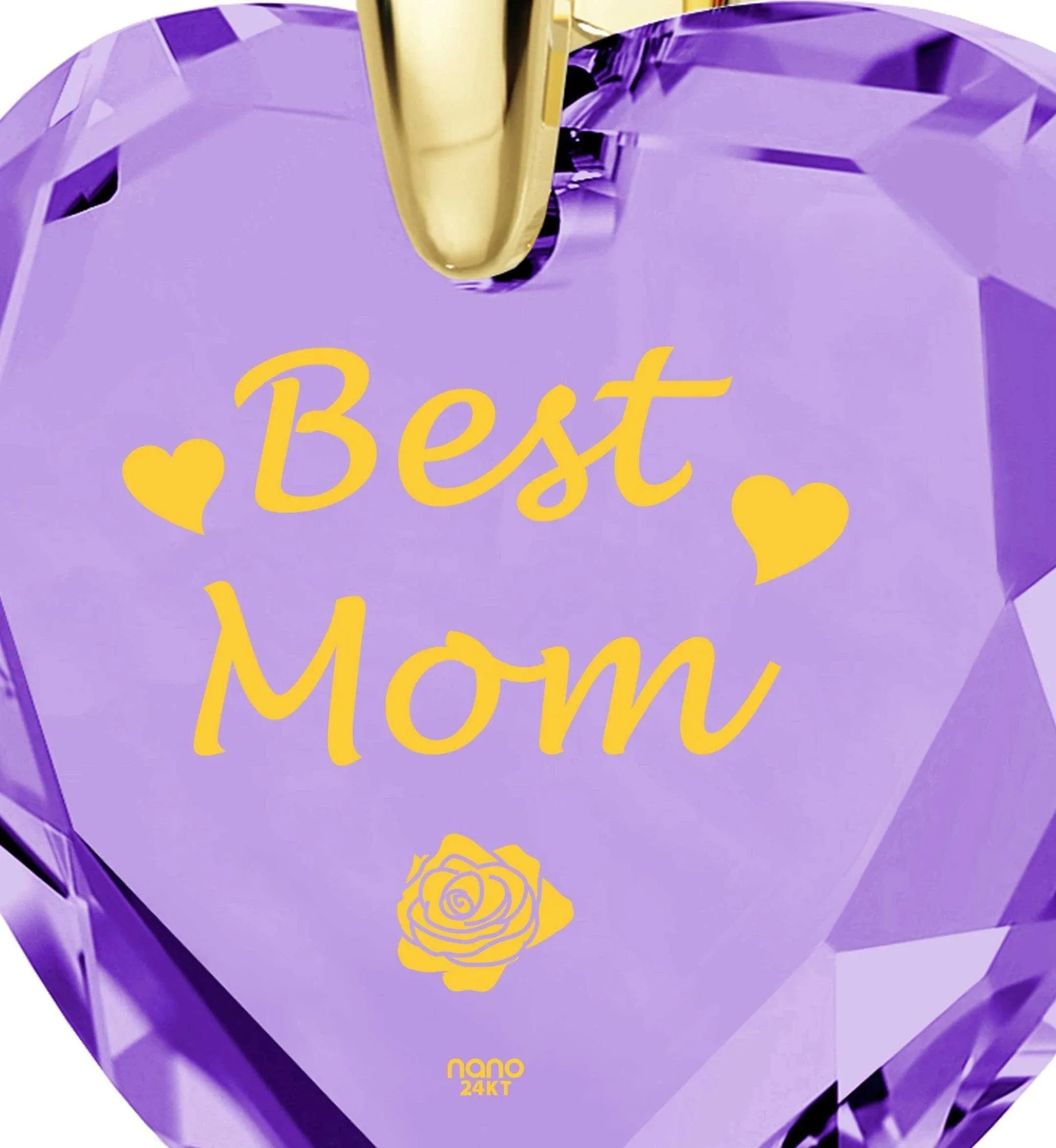 "Best Mom", Sterling Silver Gold Plated (Vermeil) Necklace, Zirconia