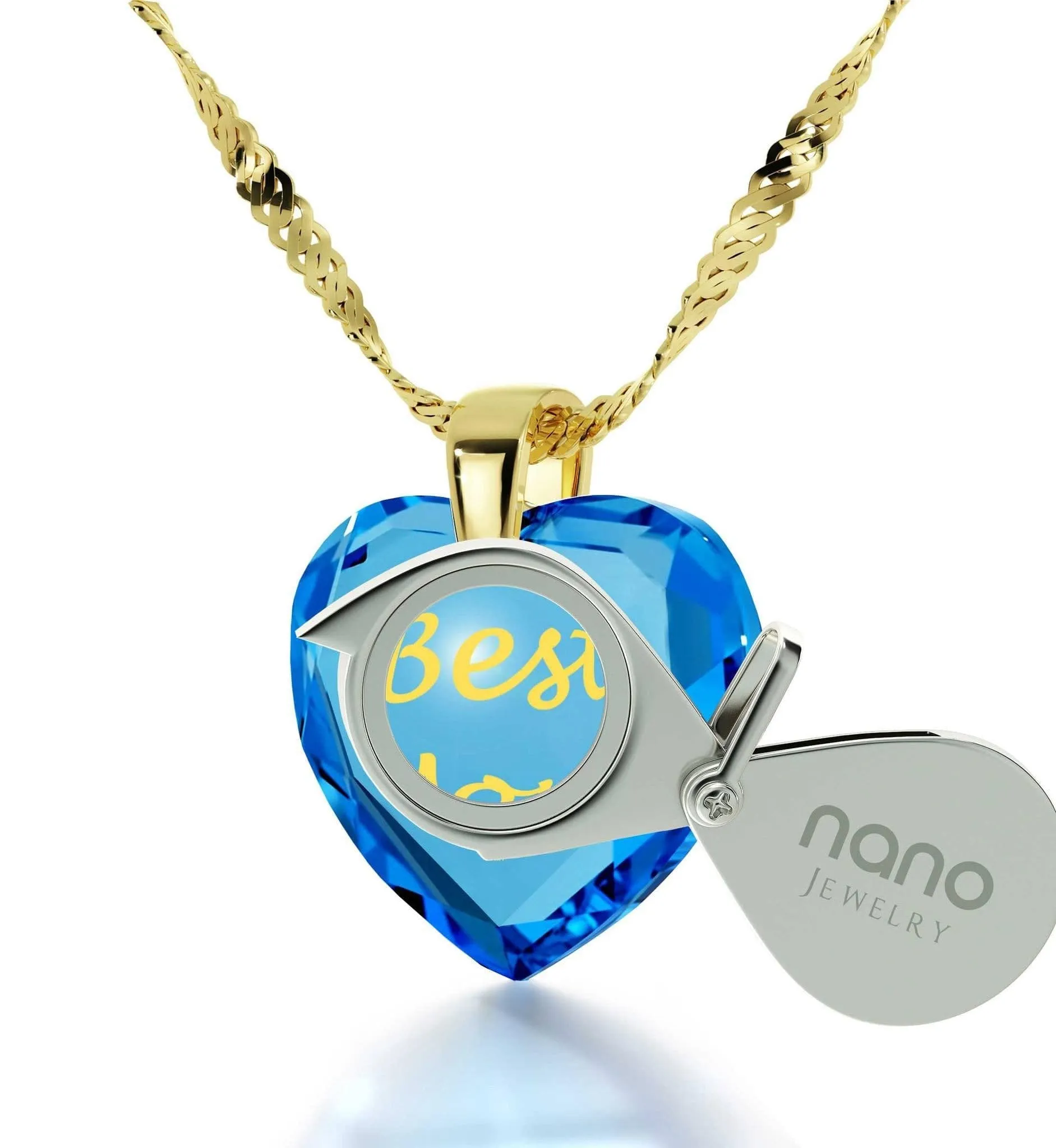 "Best Mom", Sterling Silver Gold Plated (Vermeil) Necklace, Zirconia