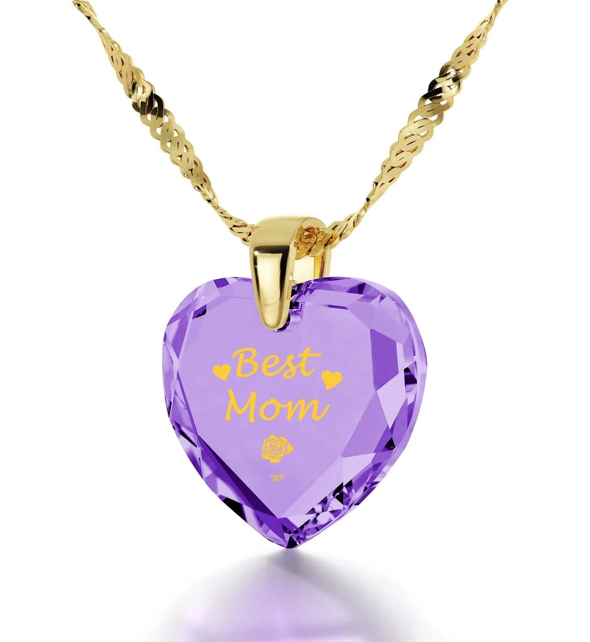 "Best Mom", Sterling Silver Gold Plated (Vermeil) Necklace, Zirconia