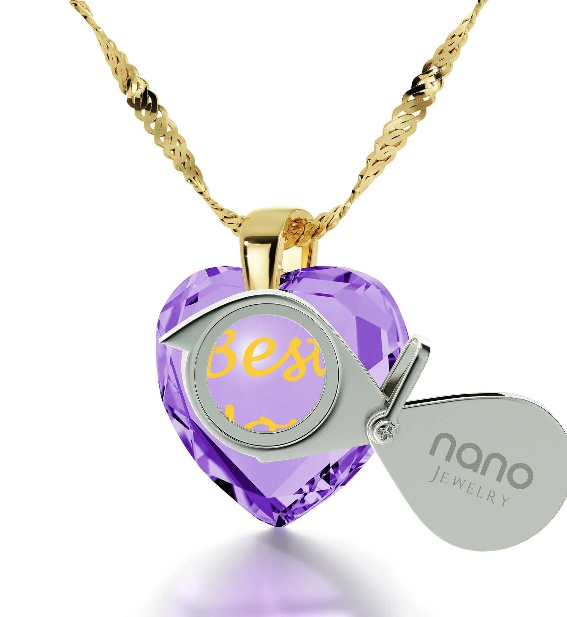 "Best Mom", Sterling Silver Gold Plated (Vermeil) Necklace, Zirconia