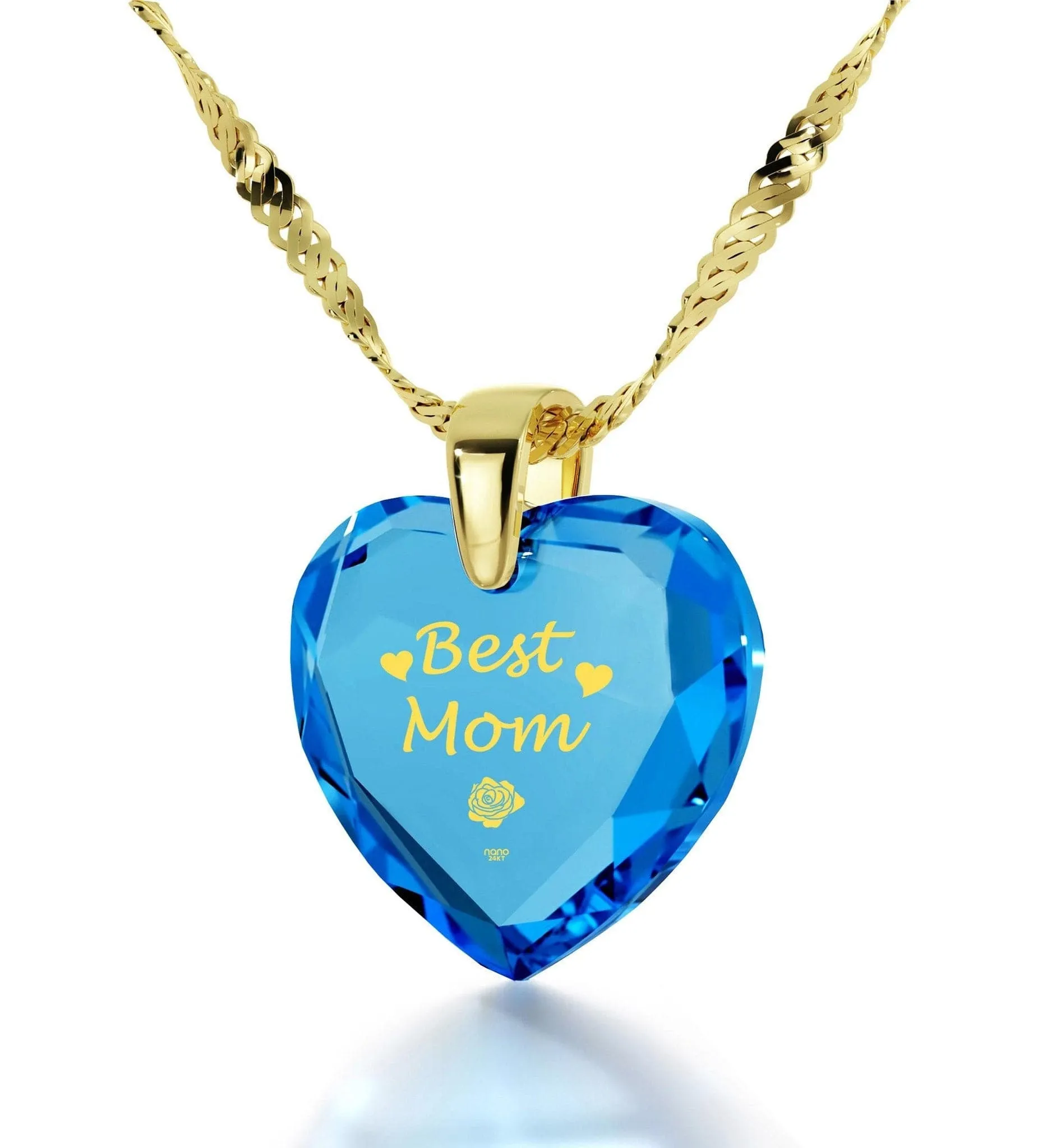 "Best Mom", Sterling Silver Gold Plated (Vermeil) Necklace, Zirconia