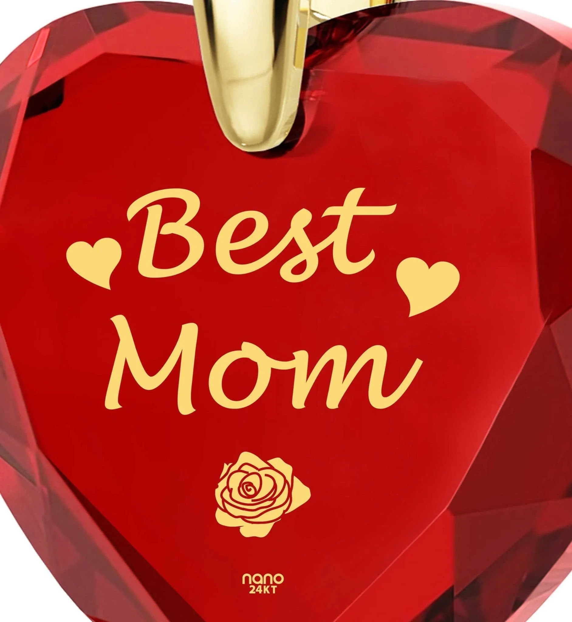 "Best Mom", Sterling Silver Gold Plated (Vermeil) Necklace, Zirconia