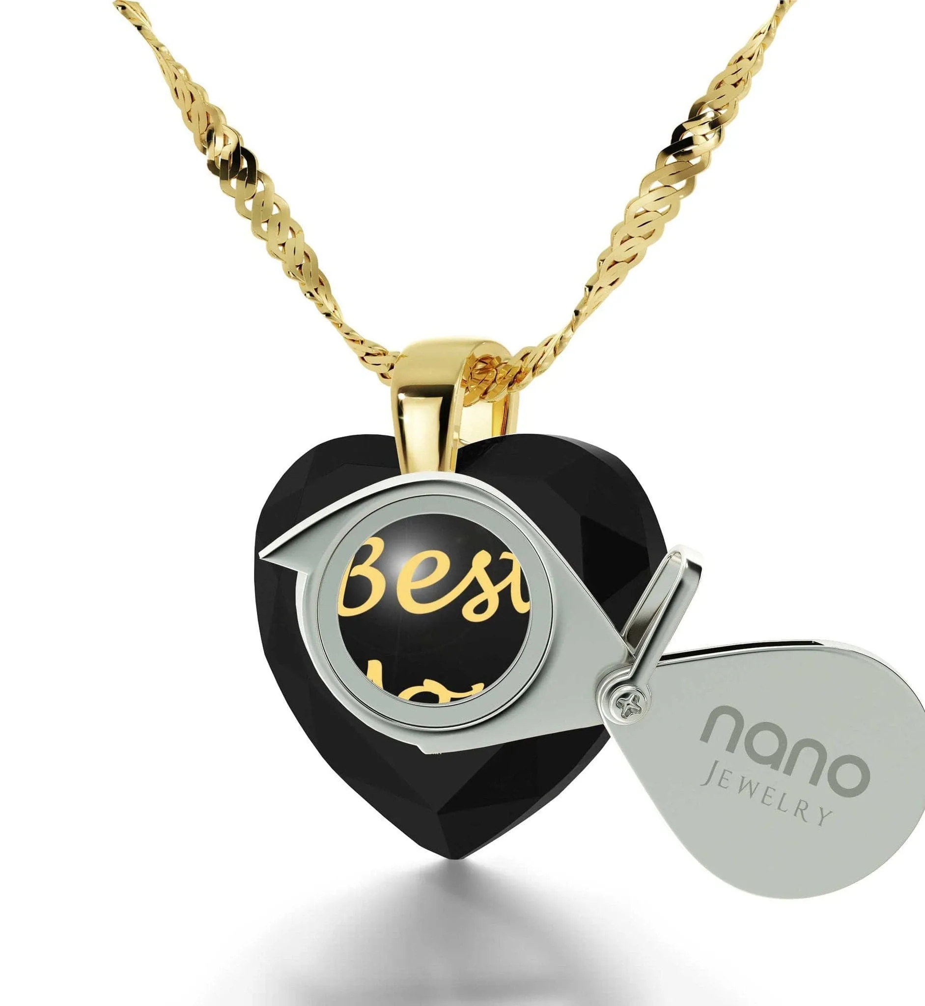 "Best Mom", Sterling Silver Gold Plated (Vermeil) Necklace, Zirconia