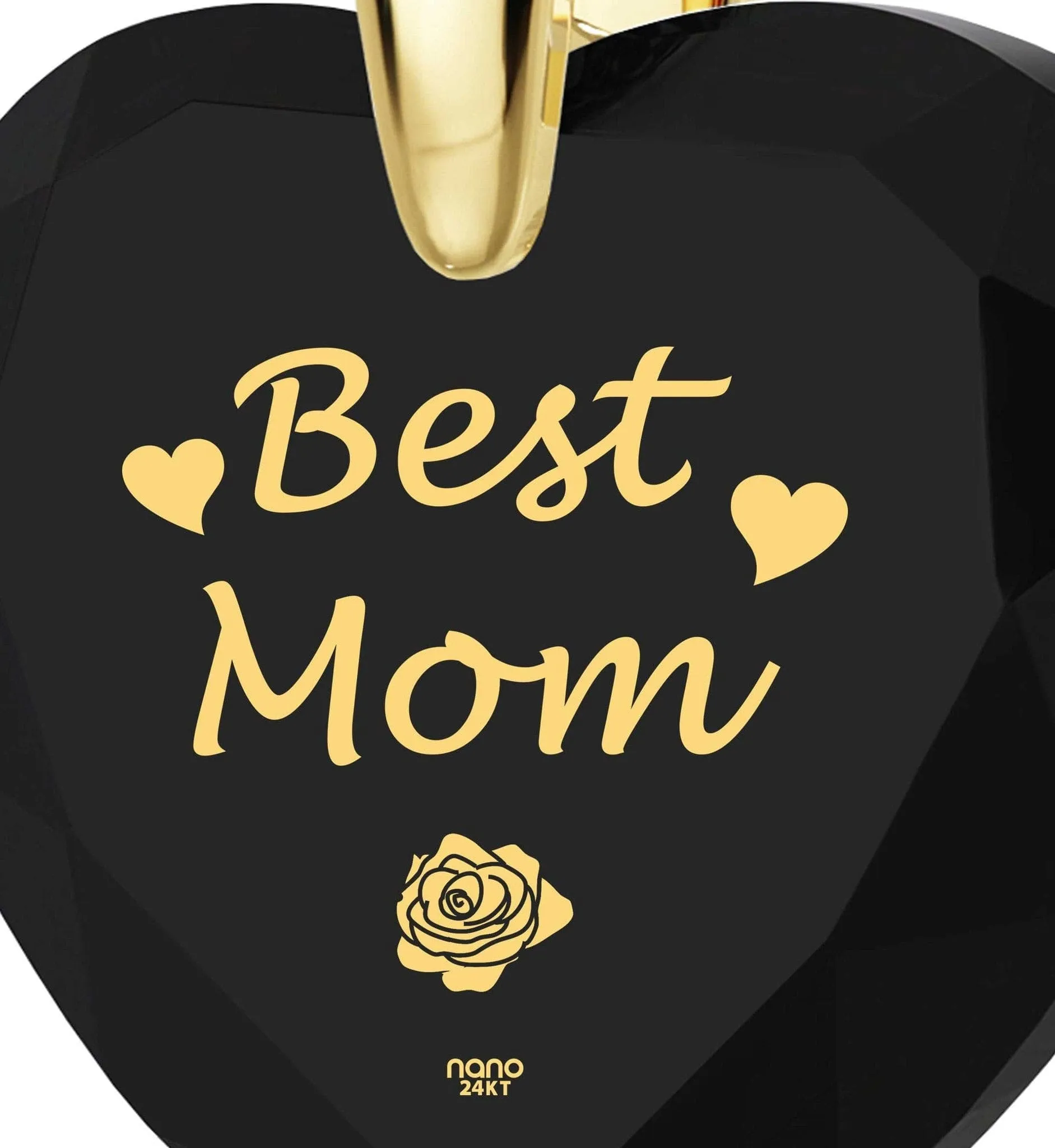 "Best Mom", Sterling Silver Gold Plated (Vermeil) Necklace, Zirconia