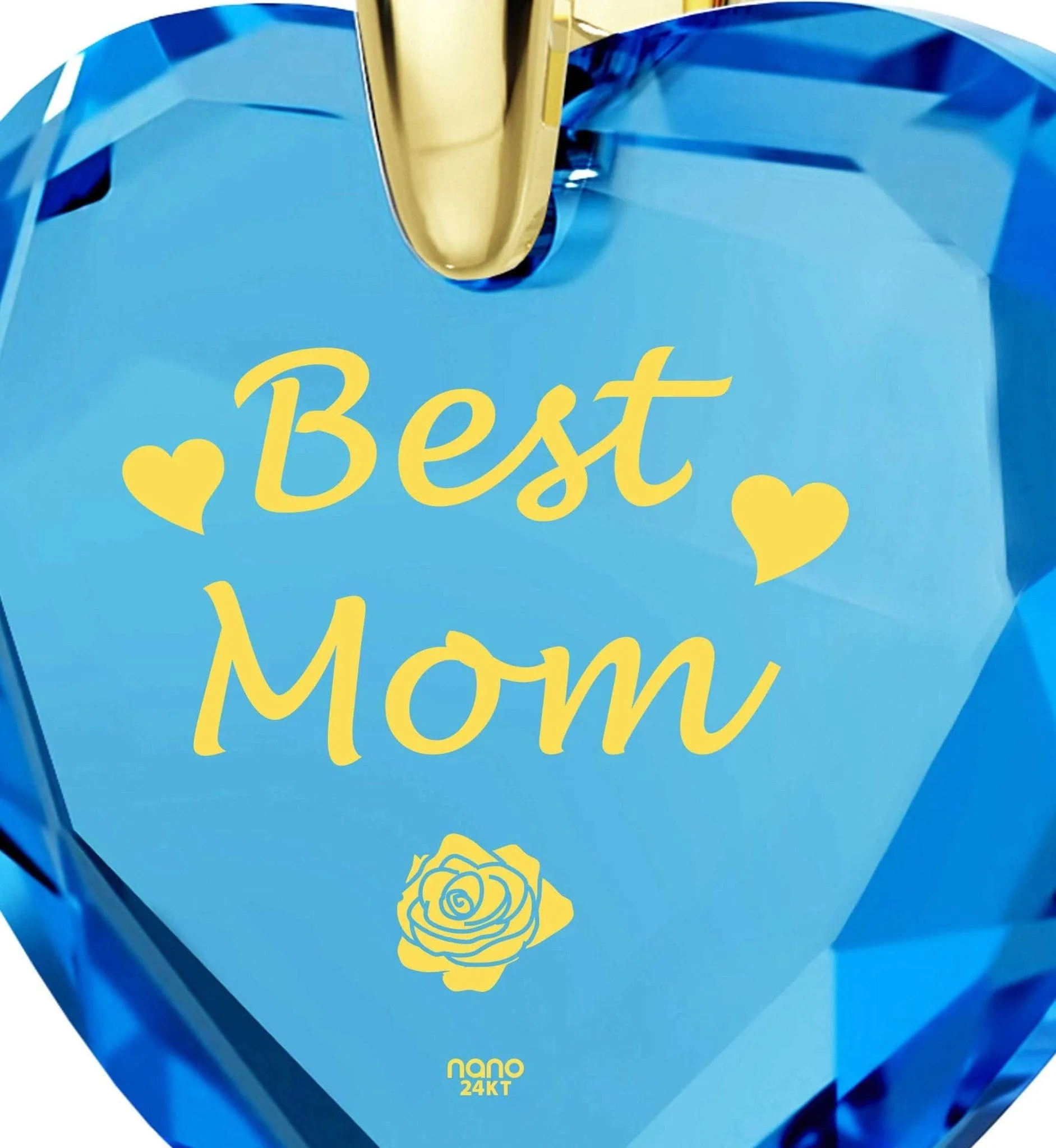 "Best Mom", Sterling Silver Gold Plated (Vermeil) Necklace, Zirconia