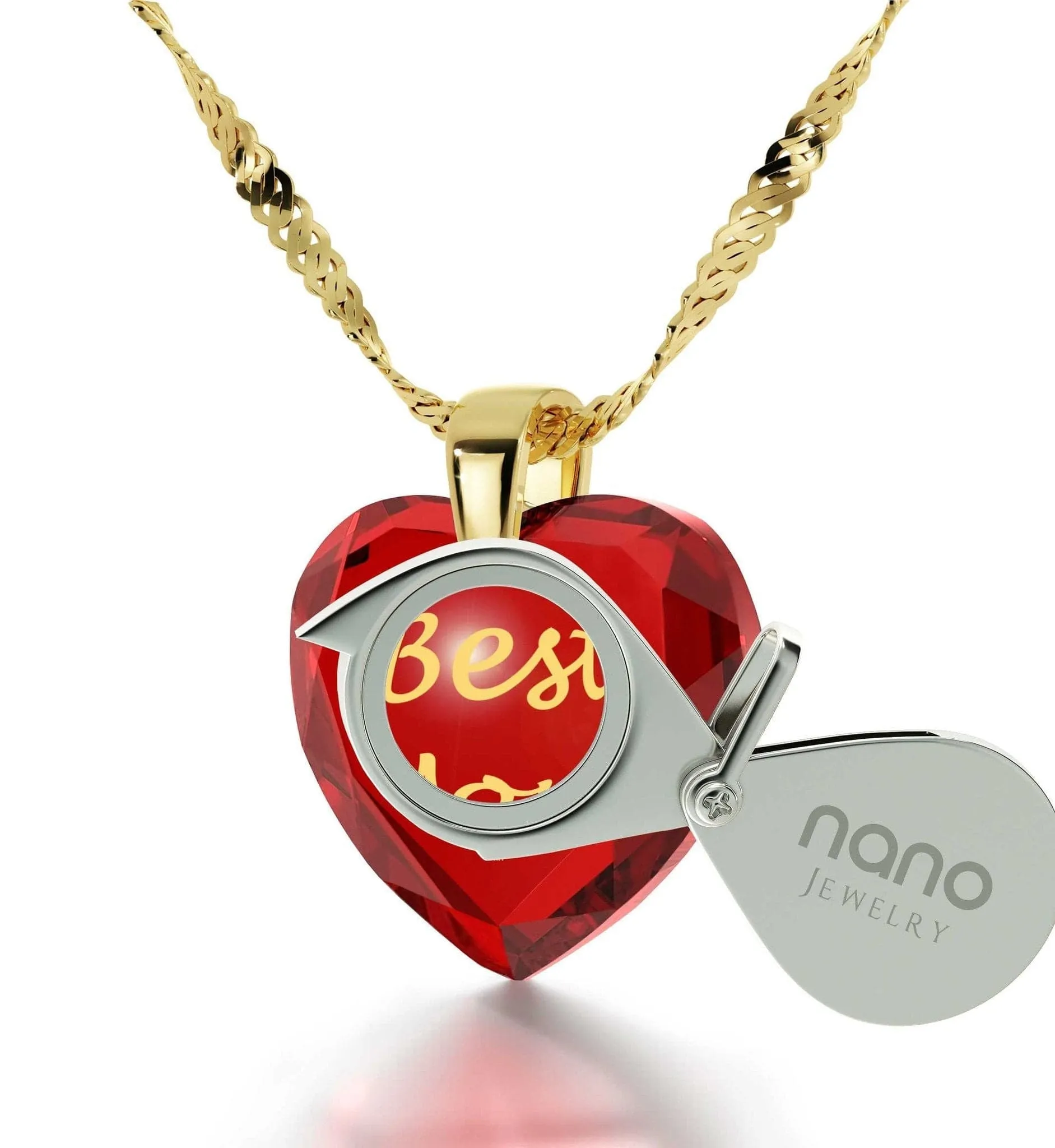 "Best Mom", Sterling Silver Gold Plated (Vermeil) Necklace, Zirconia