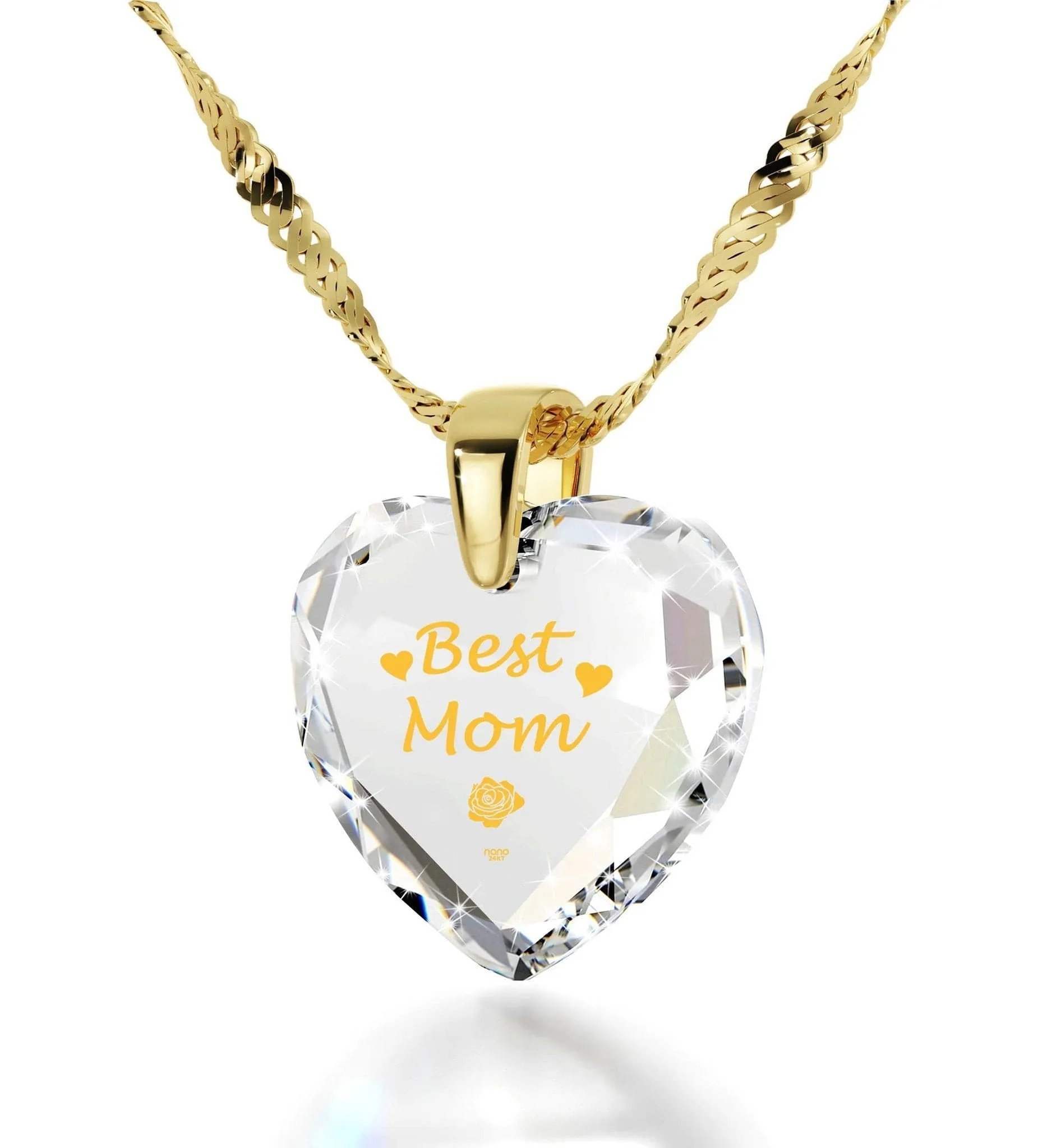 "Best Mom", Sterling Silver Gold Plated (Vermeil) Necklace, Zirconia