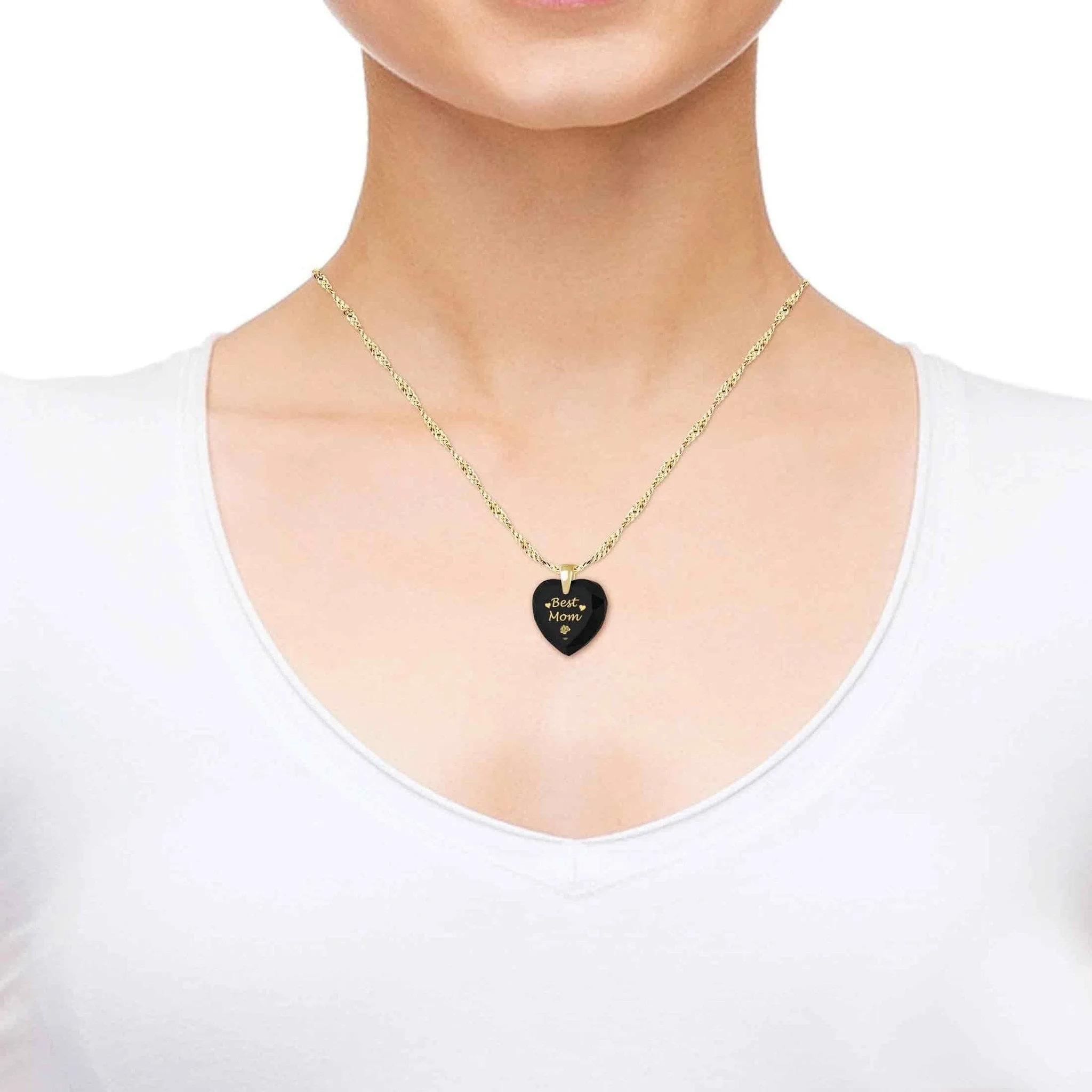 "Best Mom", Sterling Silver Gold Plated (Vermeil) Necklace, Zirconia