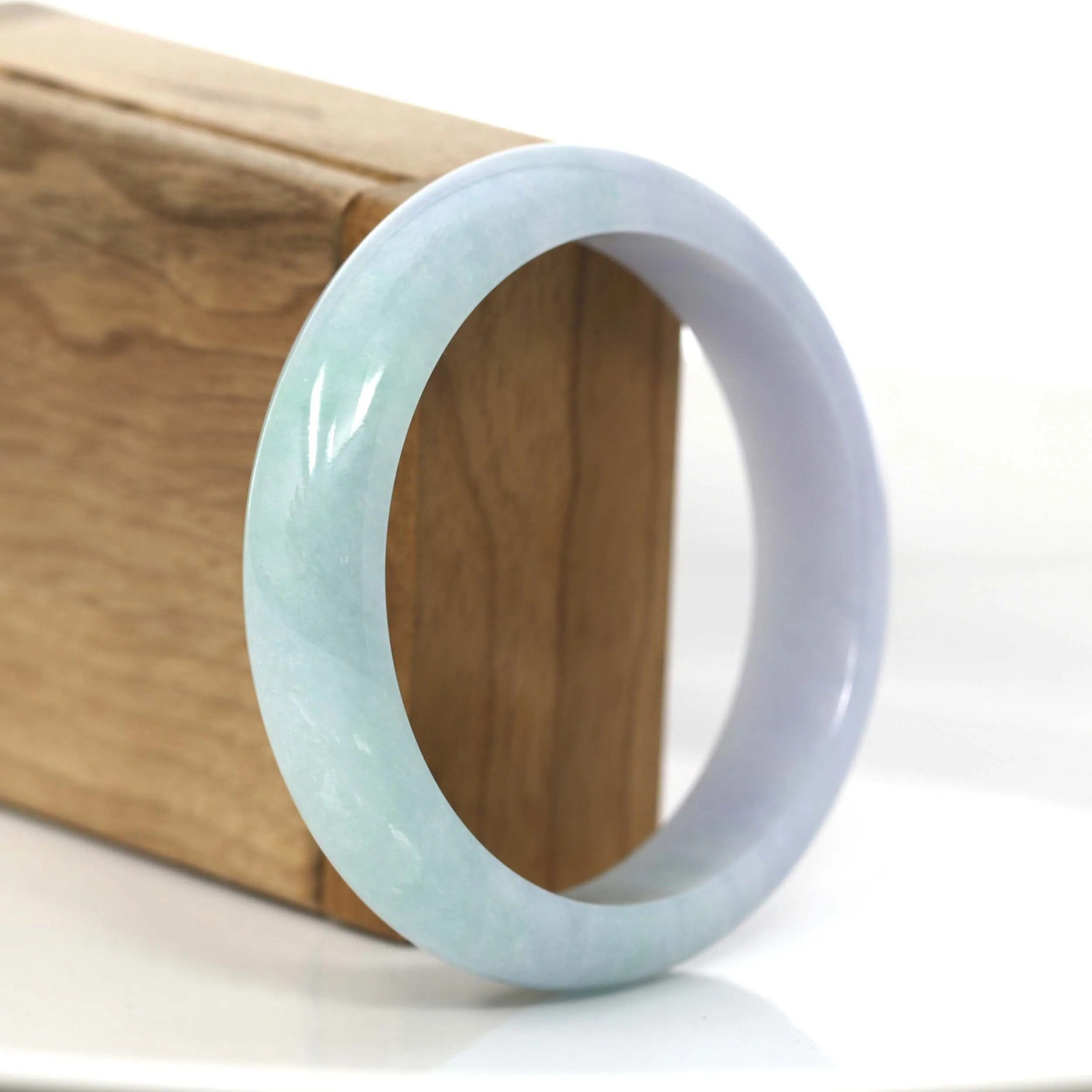 "Princess Half Round" Green Lavender Natural Jadeite Jade Bangle (58.48 mm) #700