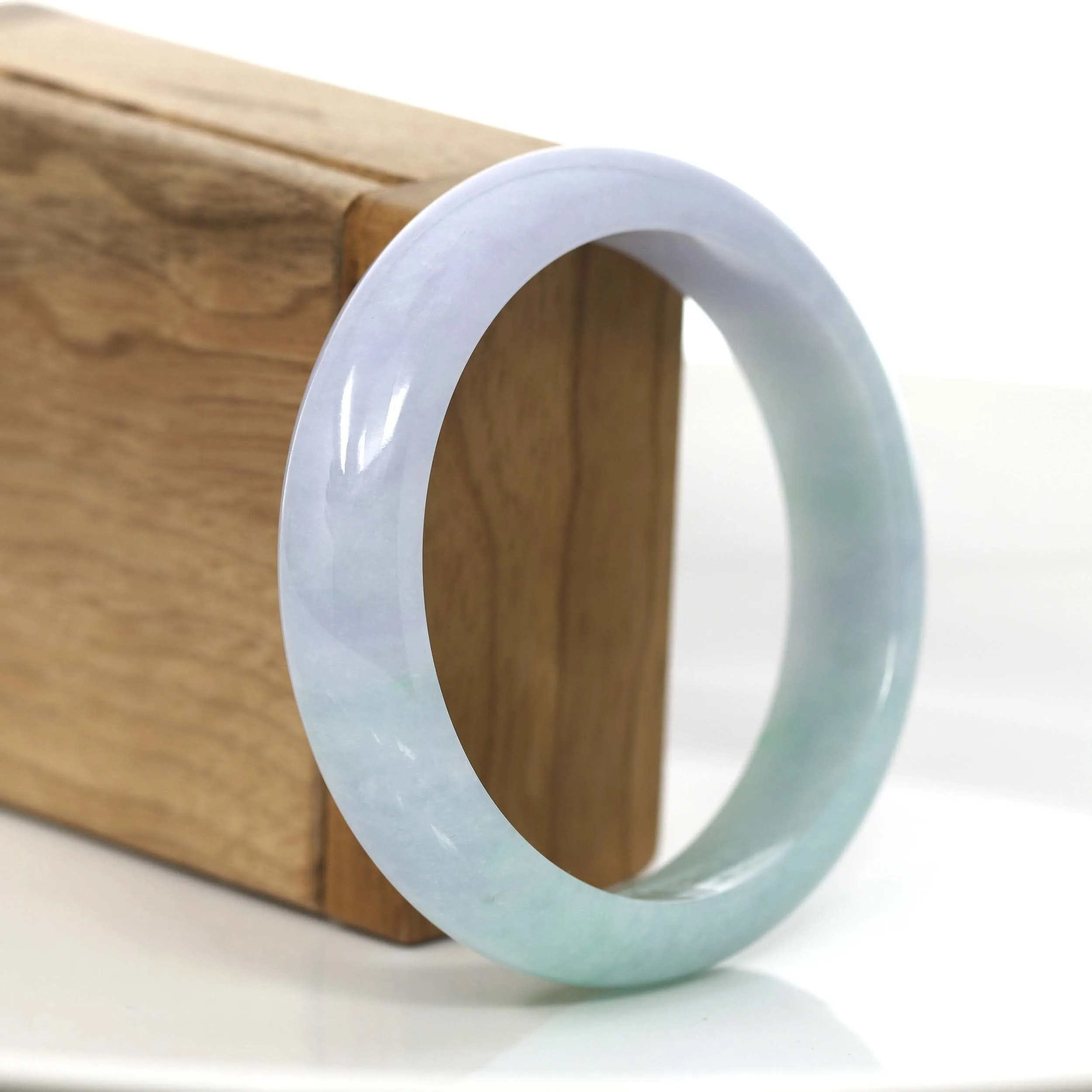 "Princess Half Round" Green Lavender Natural Jadeite Jade Bangle (58.48 mm) #700