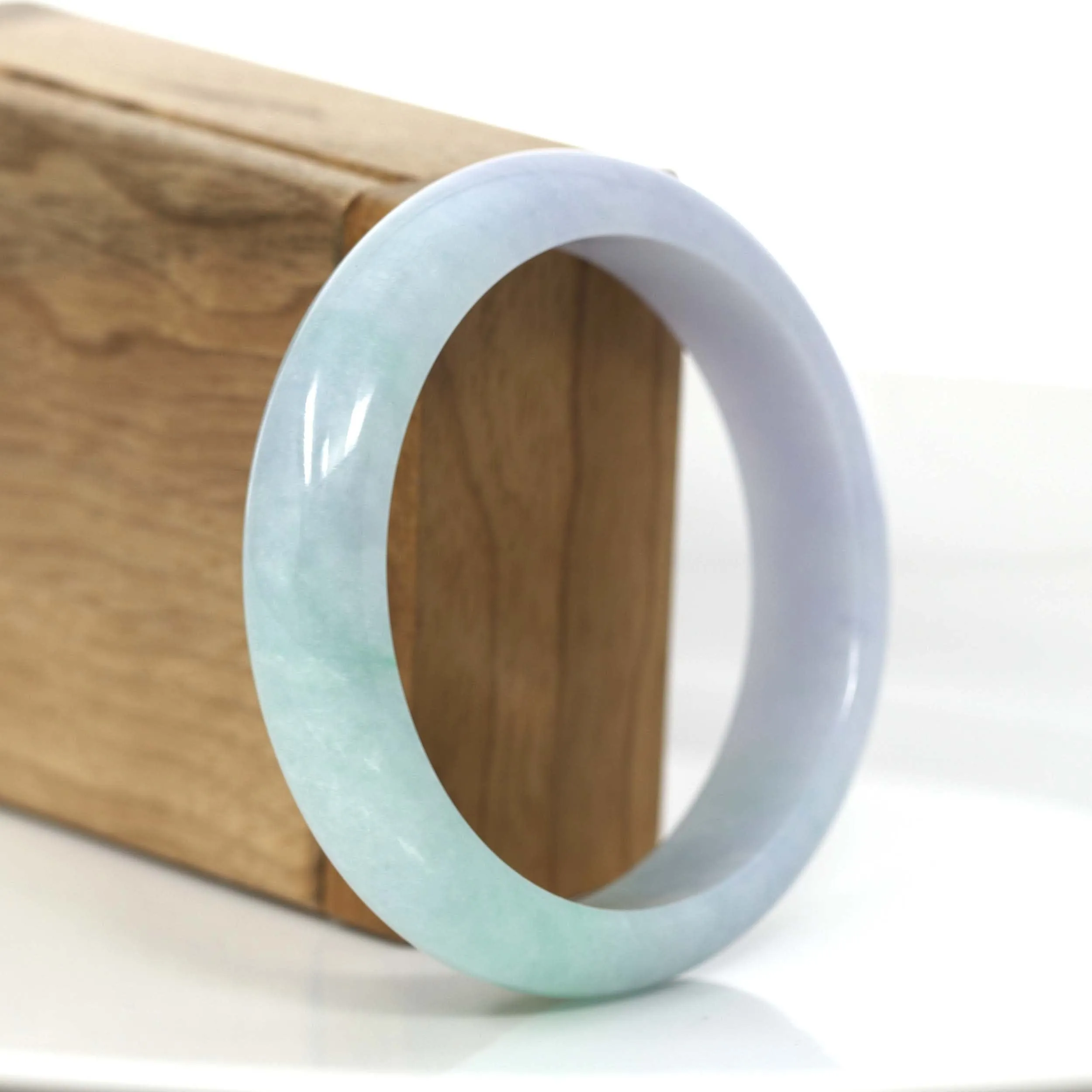 "Princess Half Round" Green Lavender Natural Jadeite Jade Bangle (58.48 mm) #700