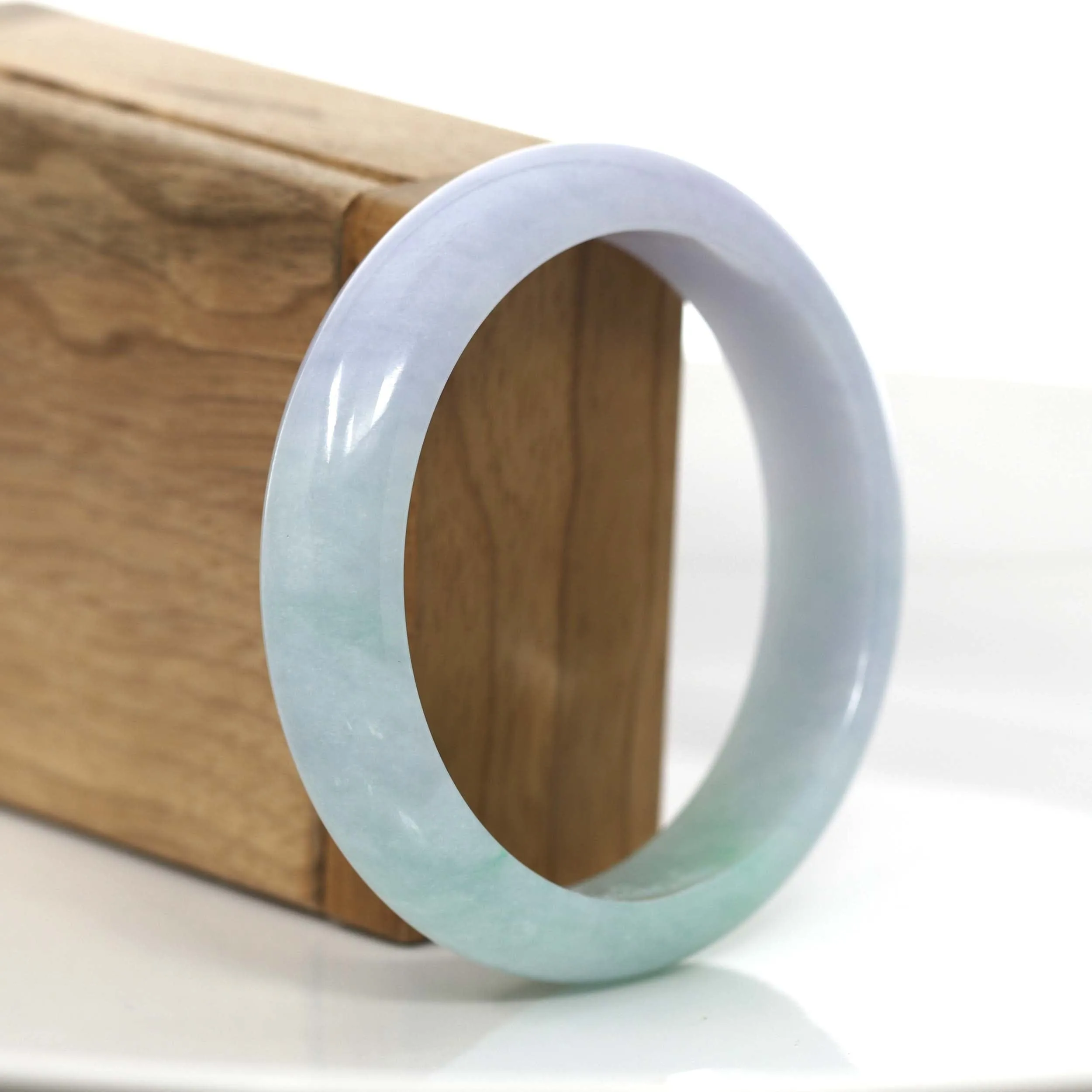 "Princess Half Round" Green Lavender Natural Jadeite Jade Bangle (58.48 mm) #700