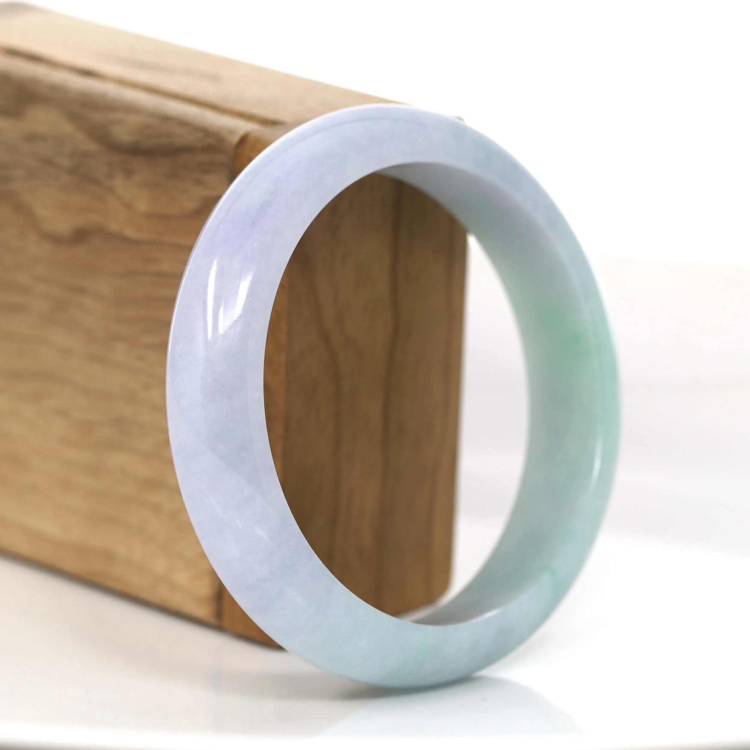 "Princess Half Round" Green Lavender Natural Jadeite Jade Bangle (58.48 mm) #700