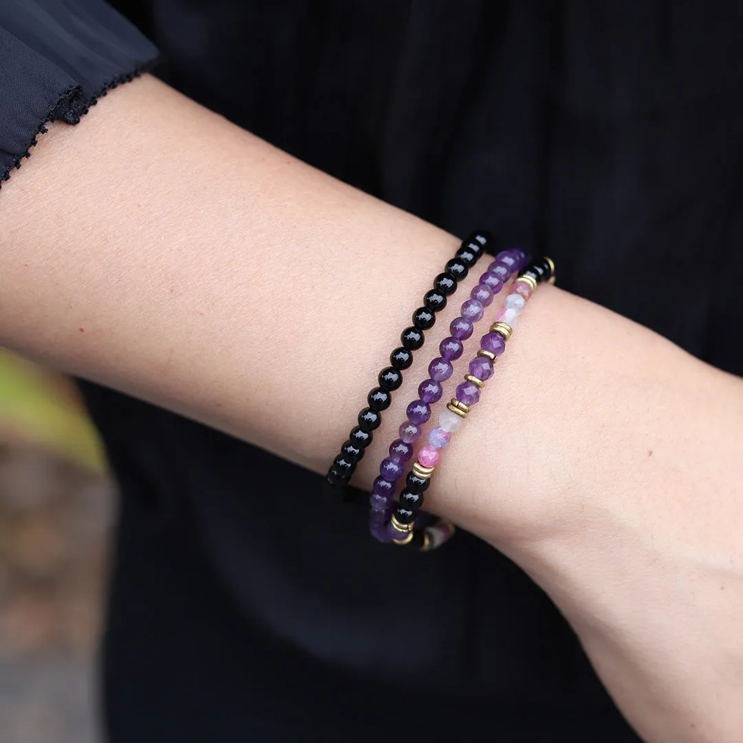 "Protection and Good Energy" Watermelon and Black Tourmaline Delicate Bracelet