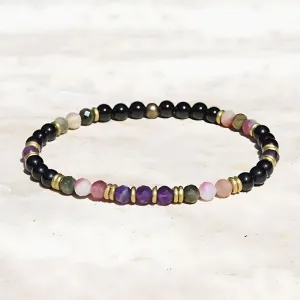 "Protection and Good Energy" Watermelon and Black Tourmaline Delicate Bracelet