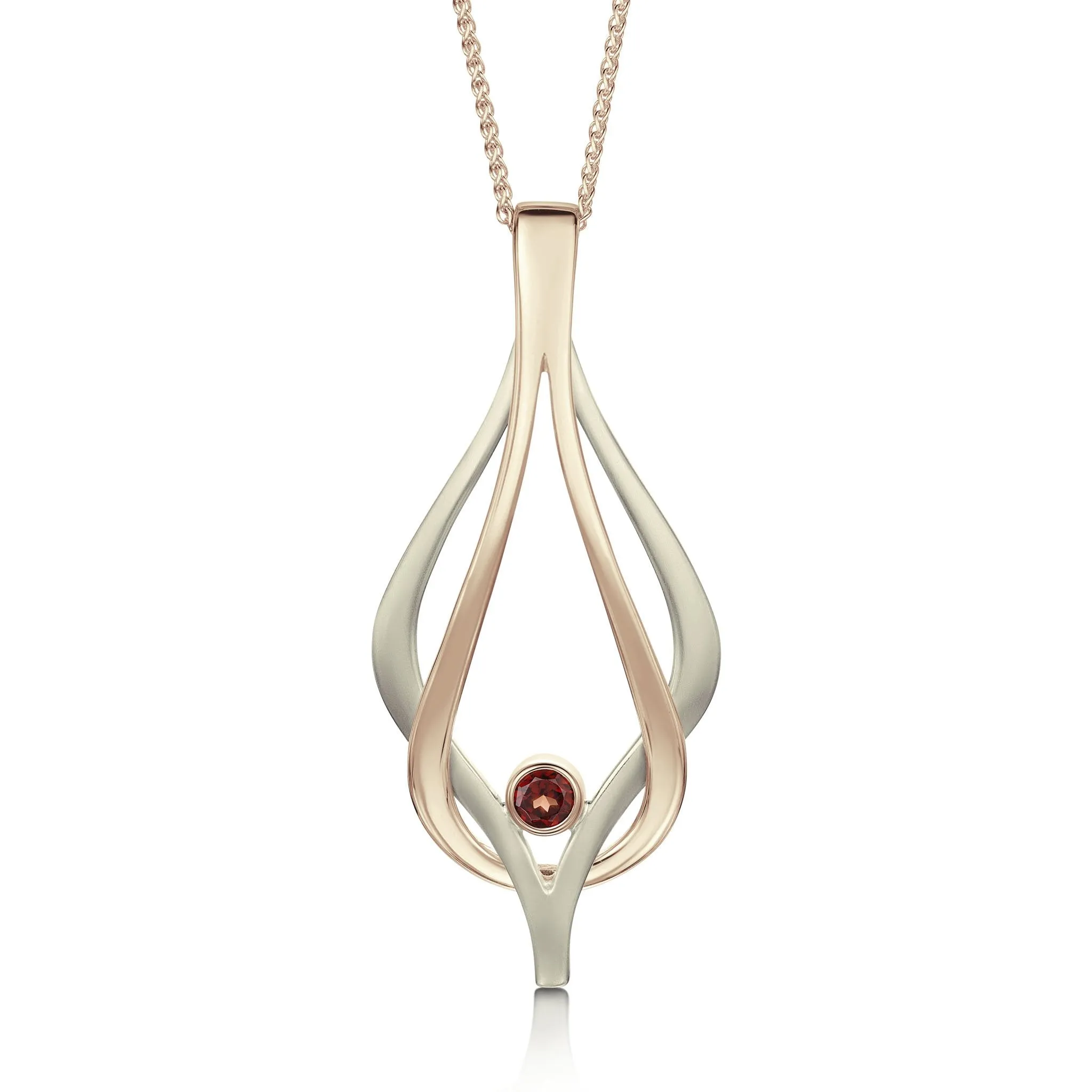 Reef Knot Garnet Dress Pendant in 9ct White & Rose Gold