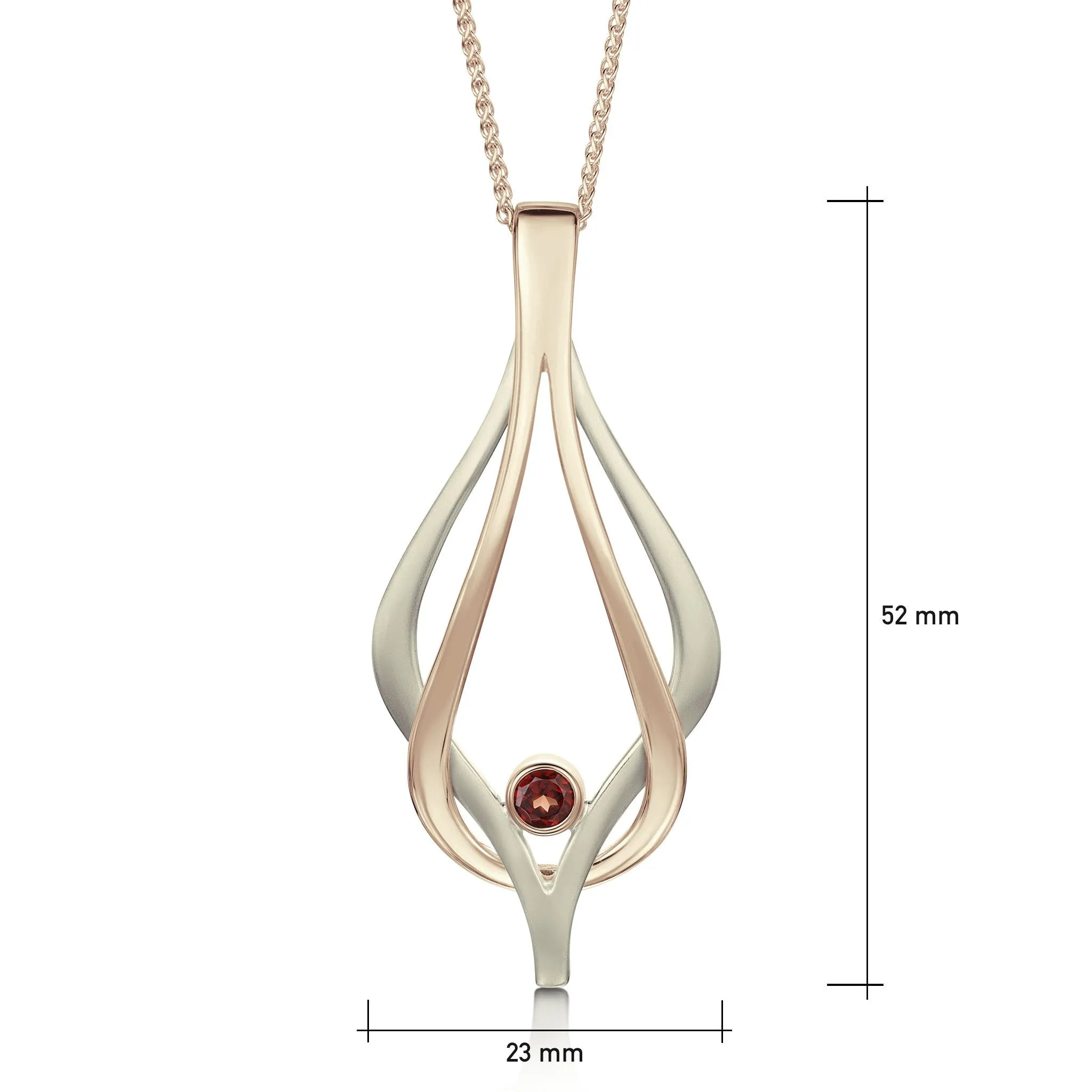 Reef Knot Garnet Dress Pendant in 9ct White & Rose Gold