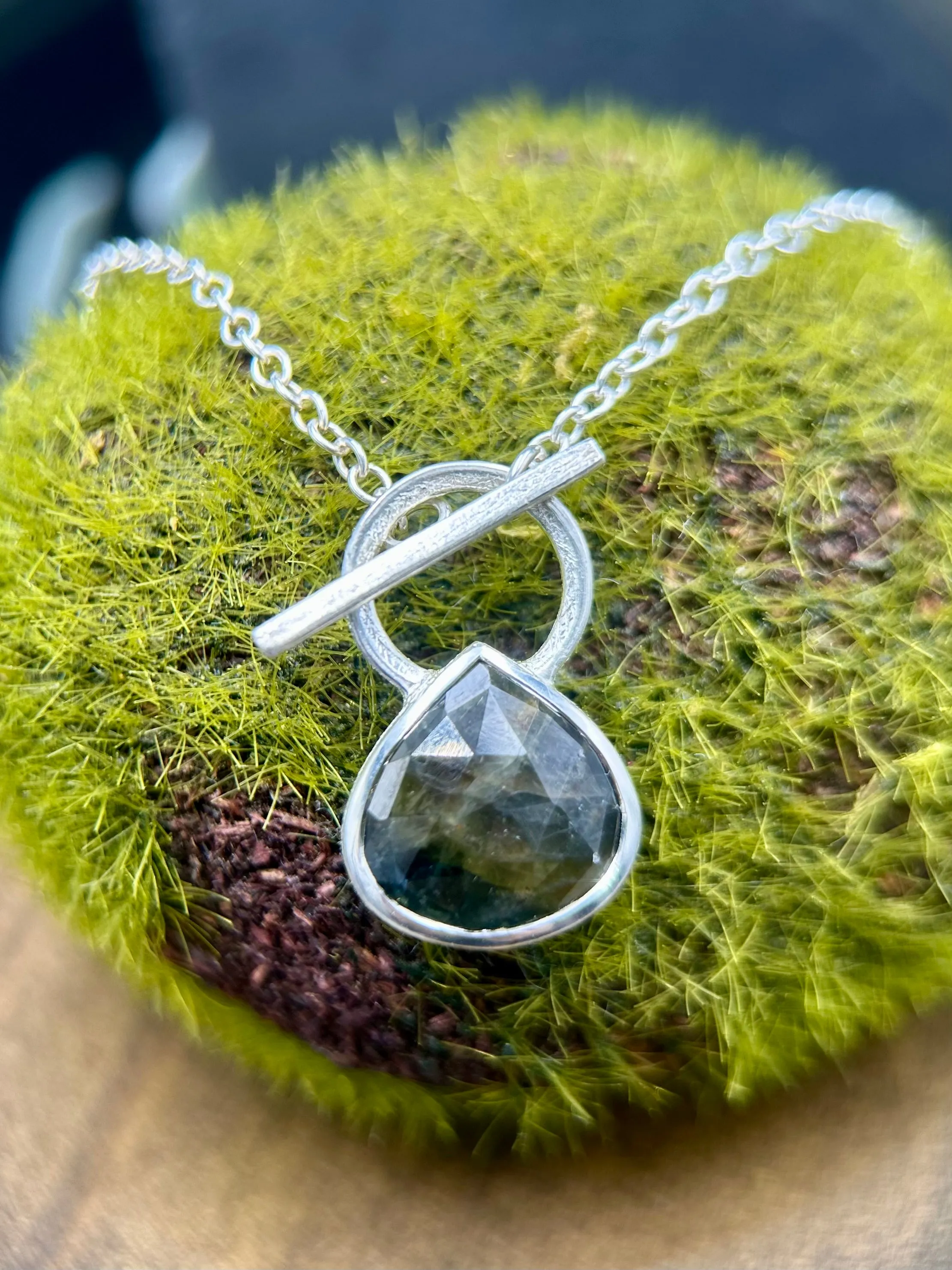 Rose Cut Black Sapphire Pear Toggle Necklace