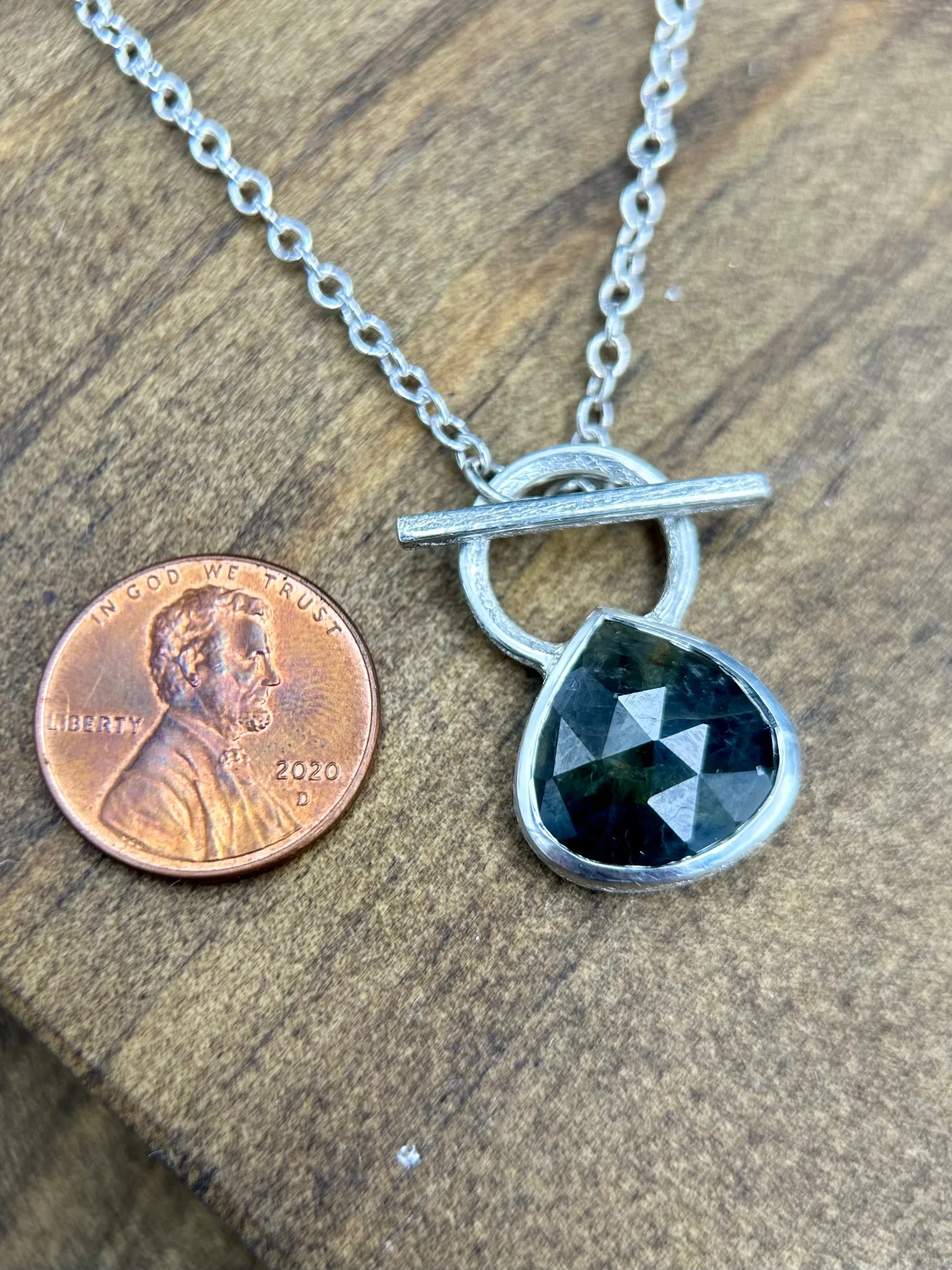 Rose Cut Black Sapphire Pear Toggle Necklace
