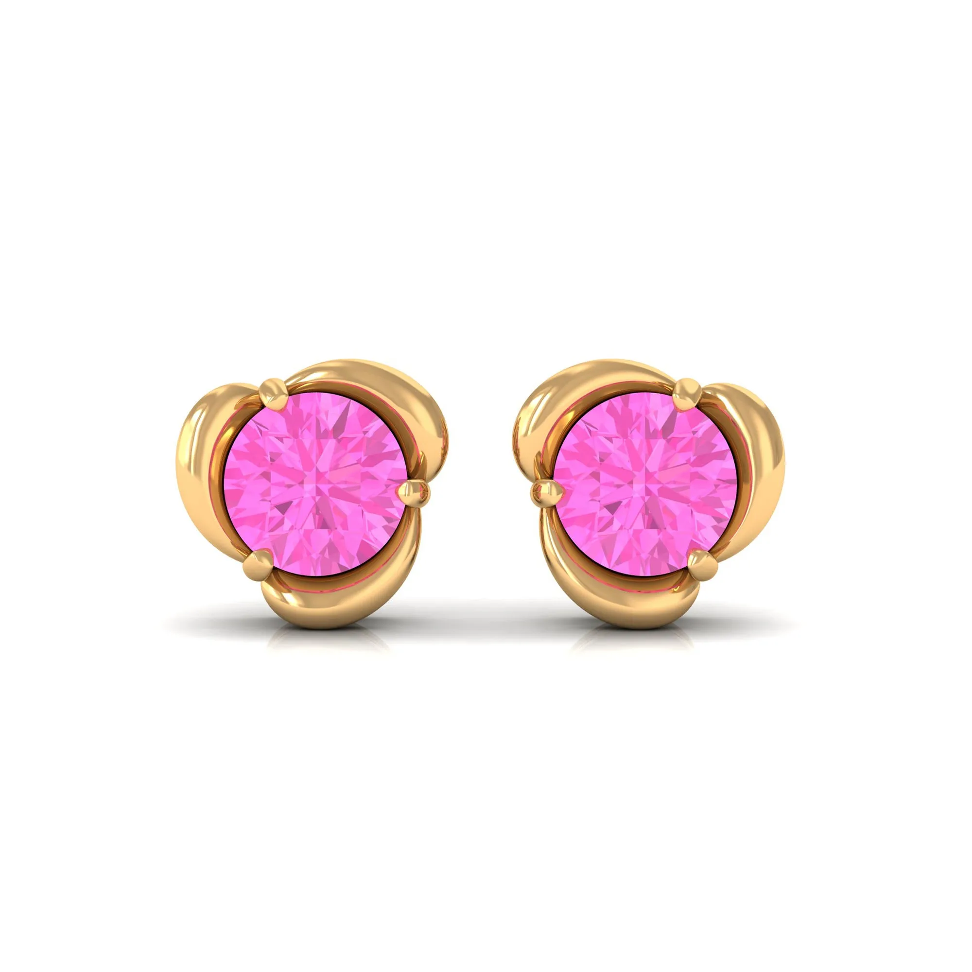 Round Cut Solitaire Pink Sapphire Flower Stud Earrings