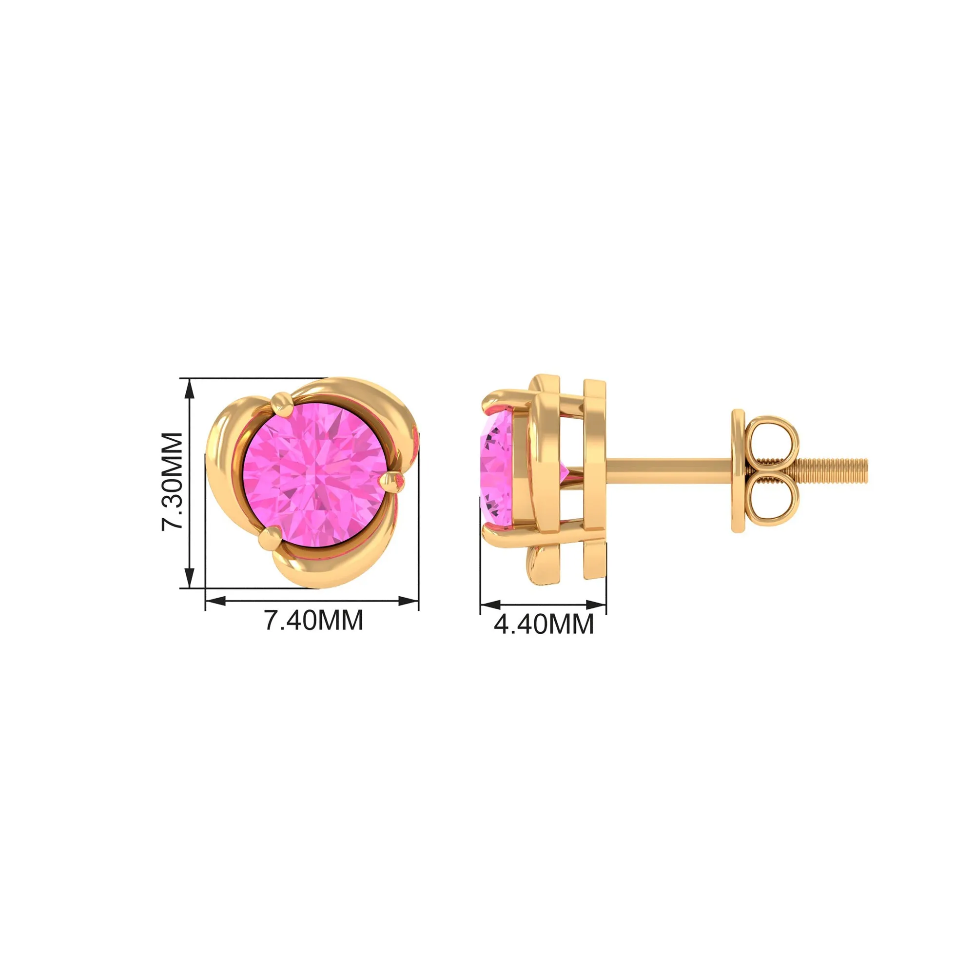 Round Cut Solitaire Pink Sapphire Flower Stud Earrings
