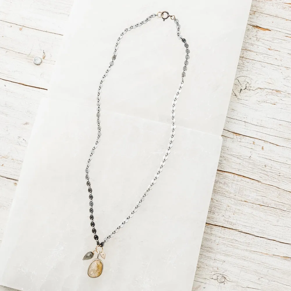 Rutilated Quartz Necklace with Labradorite and Diamond