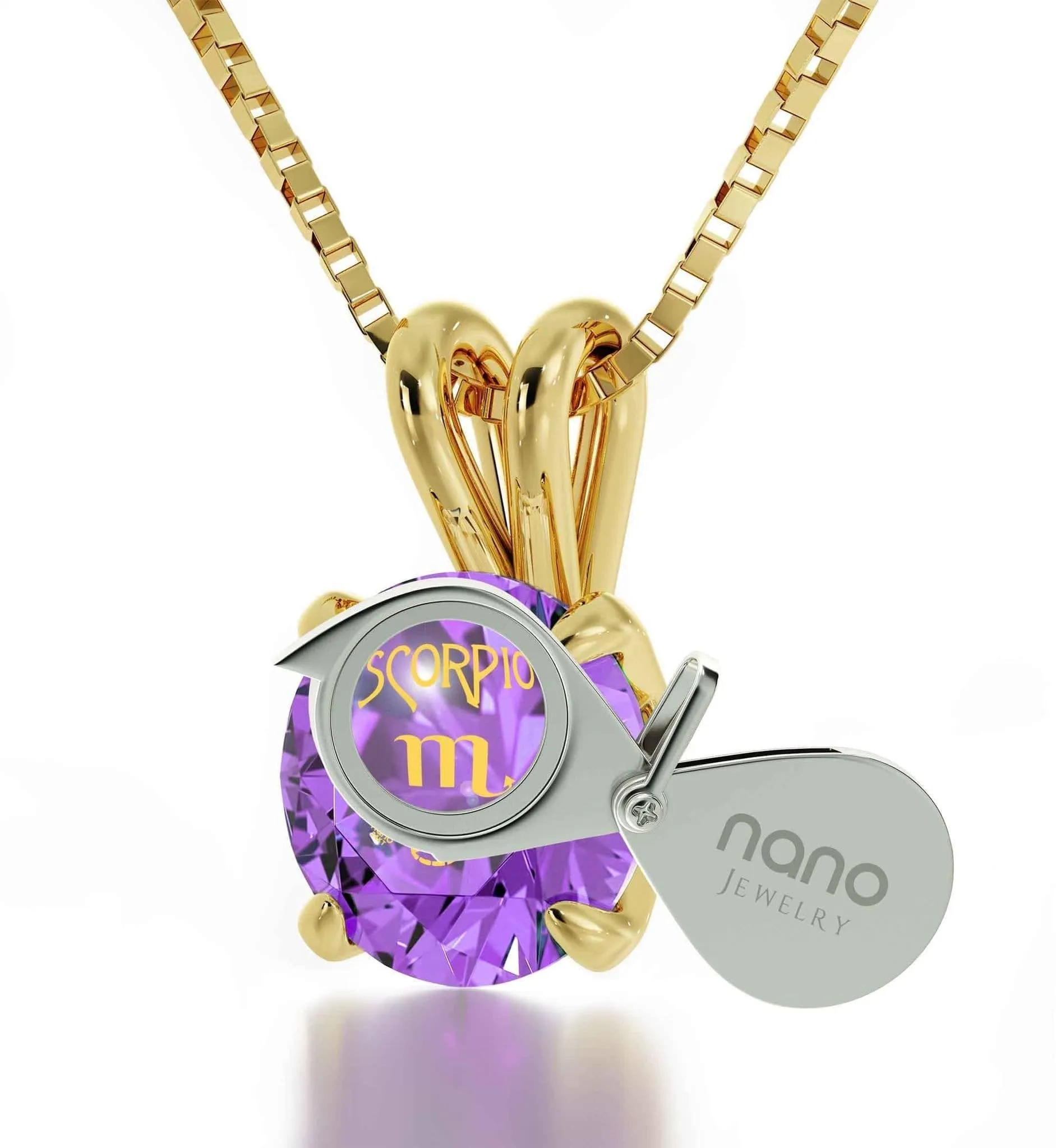 Scorpio Sign, 14k Gold Necklace, Swarovski